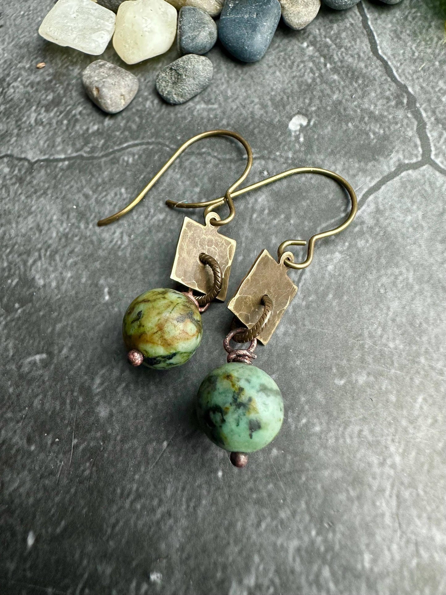 Geometric Square Earrings - Hand Hammered Solid Brass