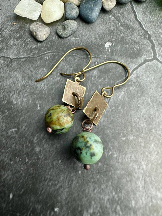 Geometric Square Earrings - Hand Hammered Solid Brass