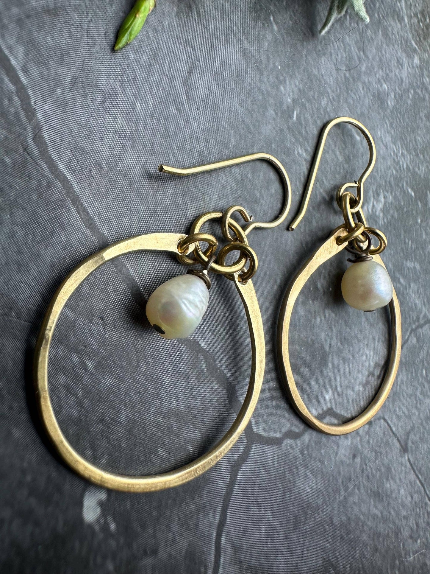Freshwater Pearl Hoop Earrings - Brass Hoops