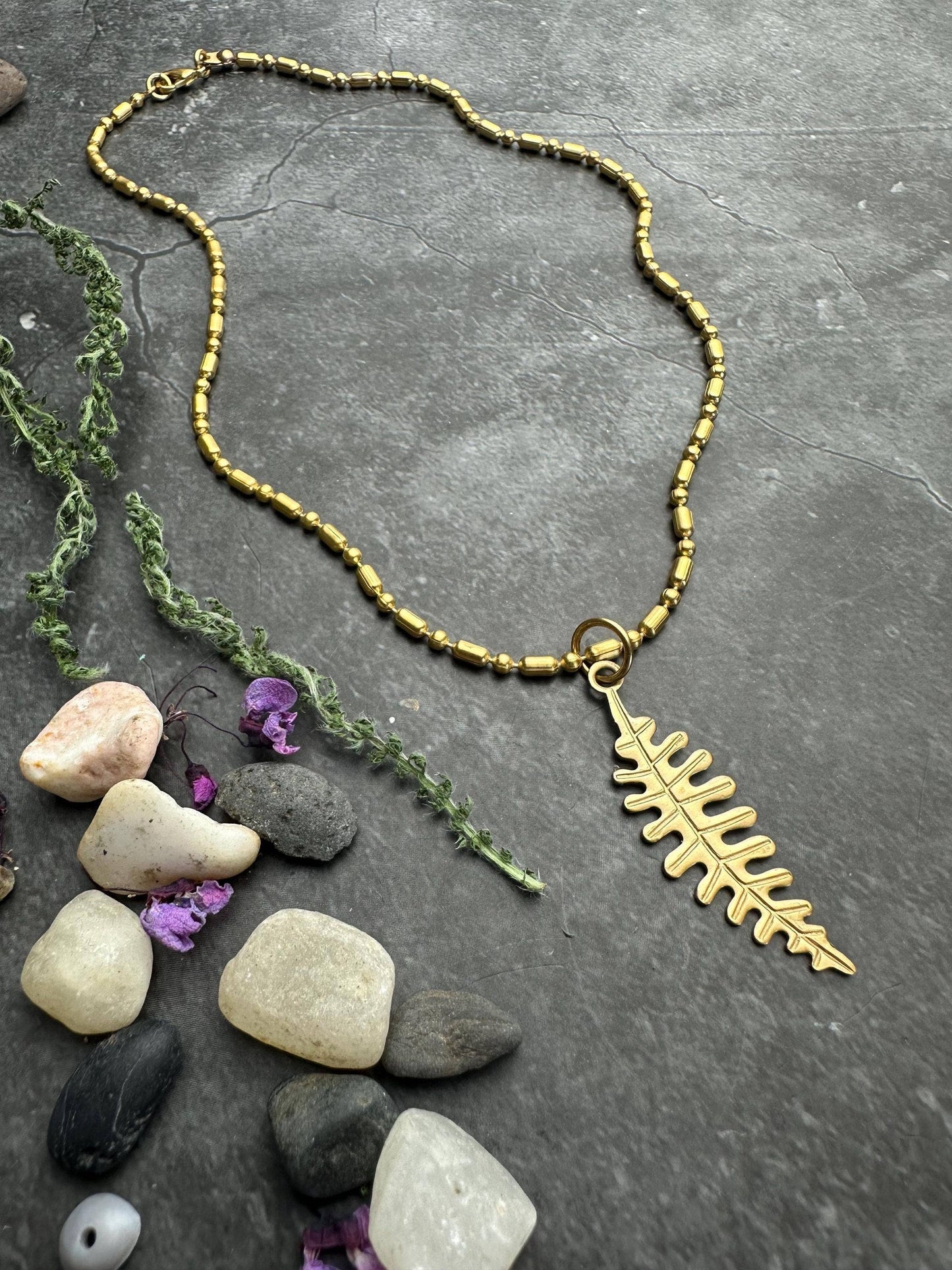 Fern Leaf Necklace Brass Pendant, Botanical , Woodland Style