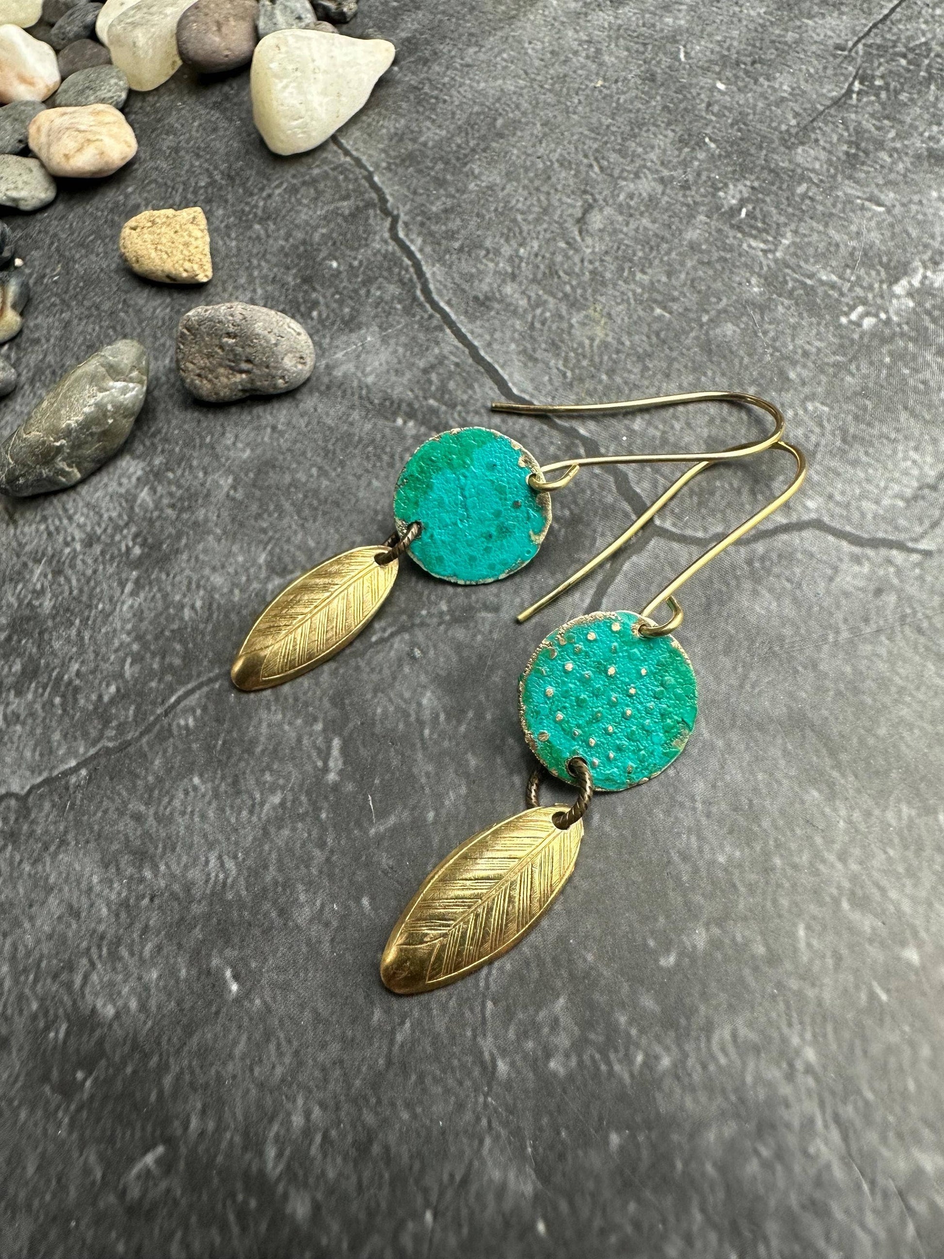 Ancient Petal Earrings - Solid Beaten Brass Hand Patina