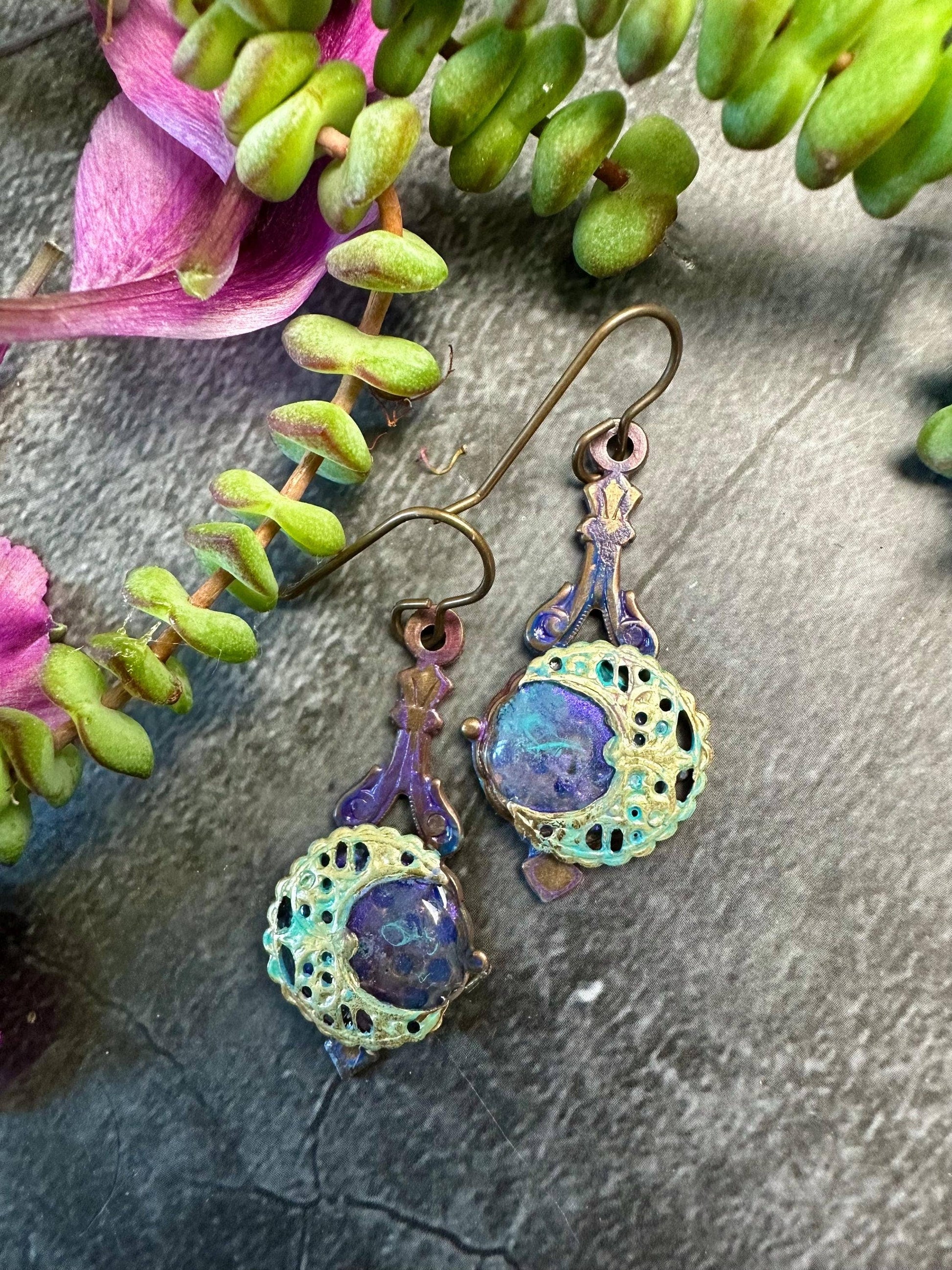 Gleaming Moon Filigree Drop Earrings