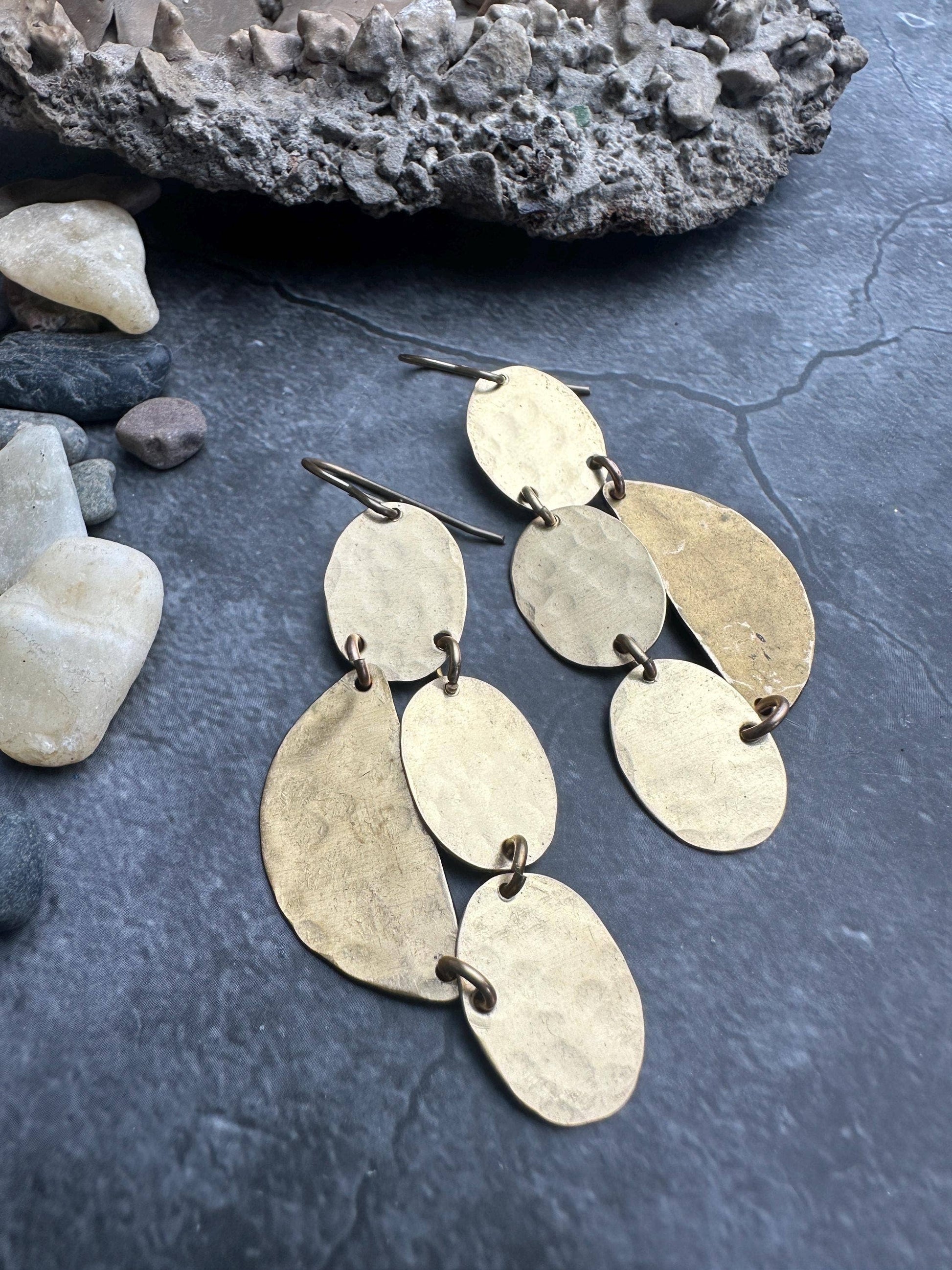 Geometric Shapes - Handmade Solid Beaten Brass Earrings