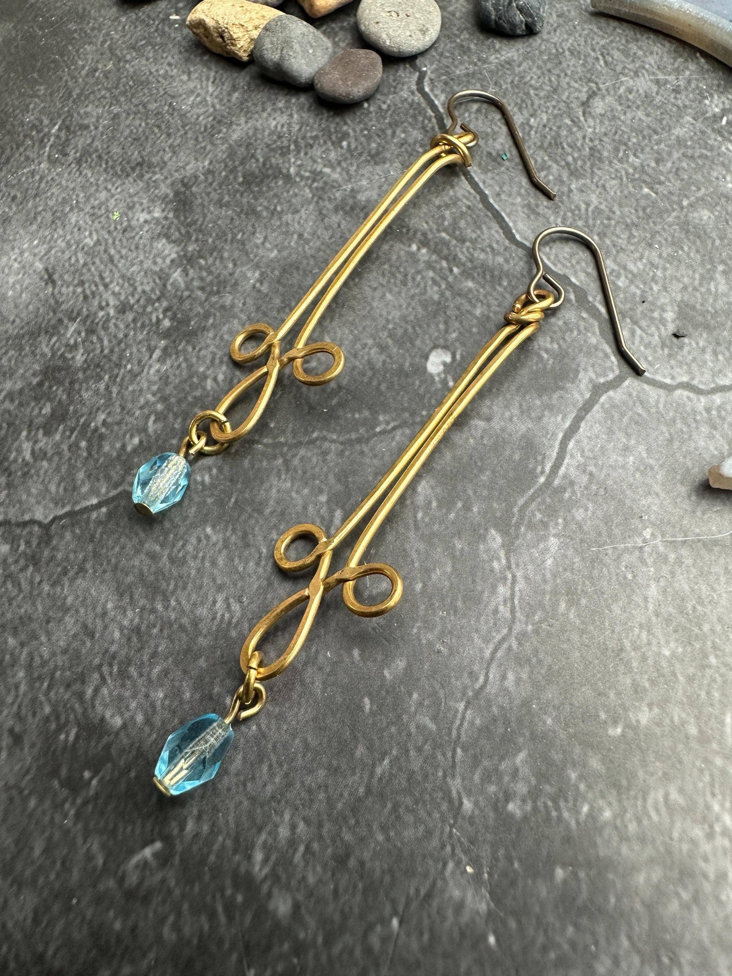 Brass Wire Earrings - Vintage-Inspired Ancient Symbol Art
