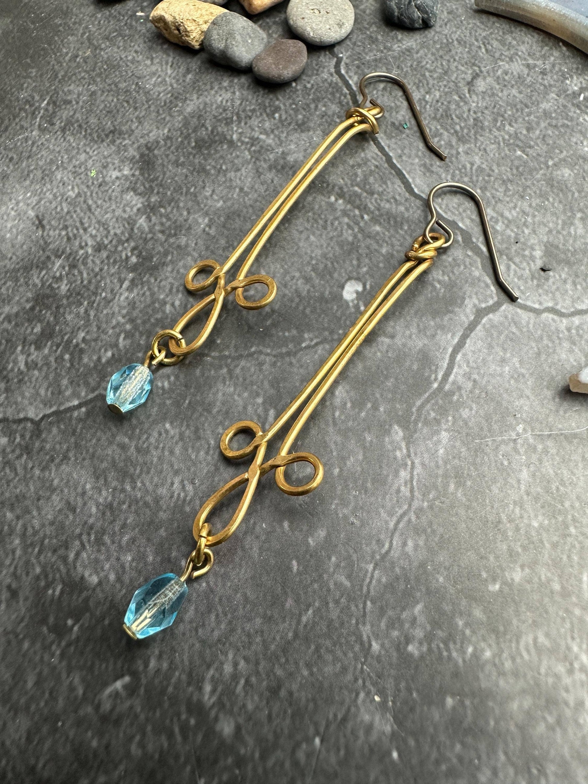 Brass Wire Earrings - Vintage-Inspired Ancient Symbol Art