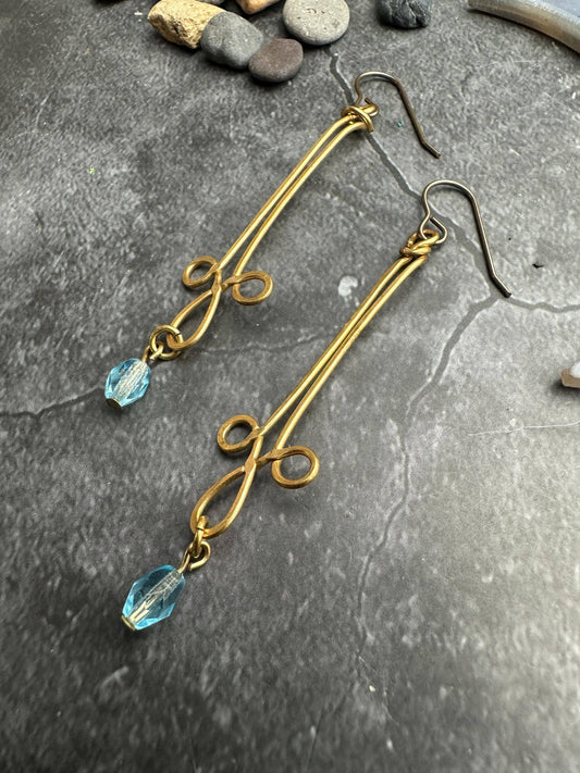 Brass Wire Earrings - Vintage-Inspired Ancient Symbol Art