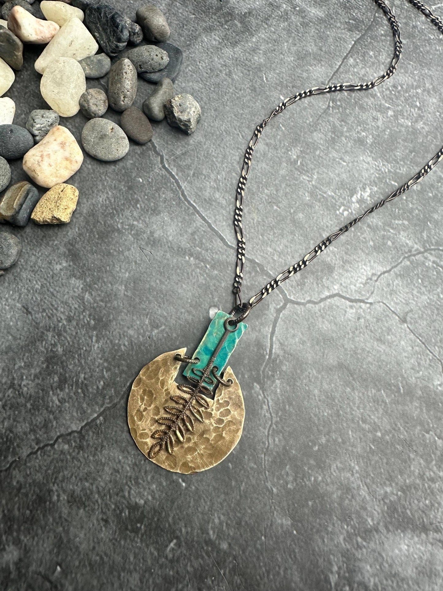 Geometric Fern Necklace - Hand shaped & Hammered Solid Brass