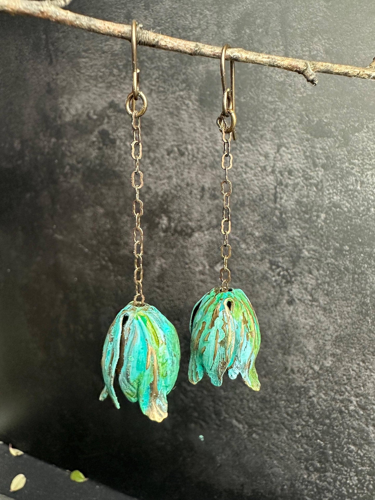 Verdigris Flower Drop Earrings