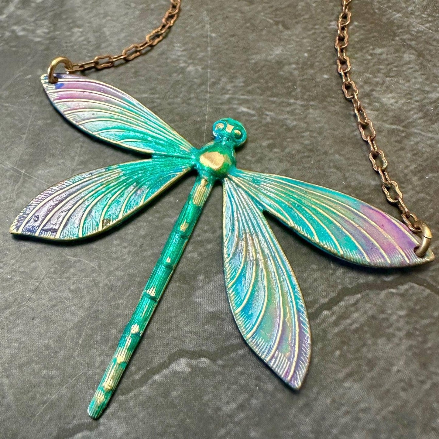 Handmade Enamel Dragonfly Necklace: Solid Brass