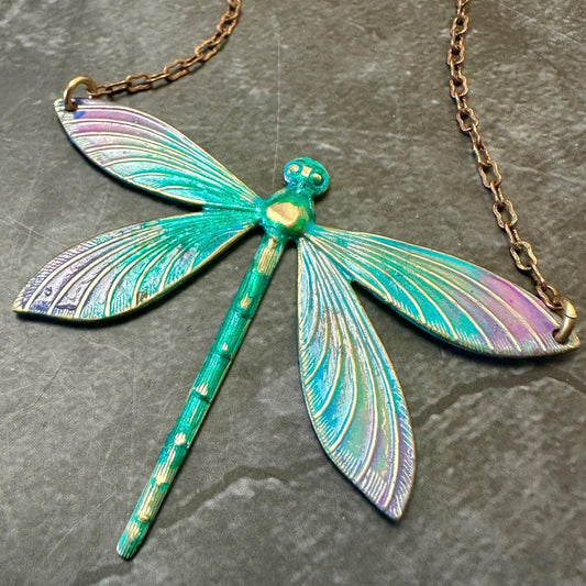 Handmade Enamel Dragonfly Necklace: Solid Brass