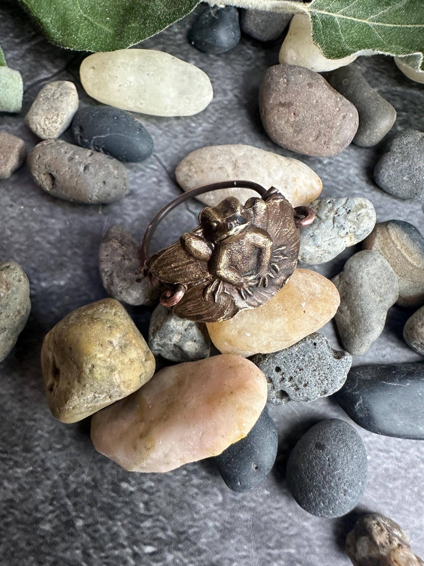 Frog on Lily Pad Ring - Hand Formed Copper & Brass