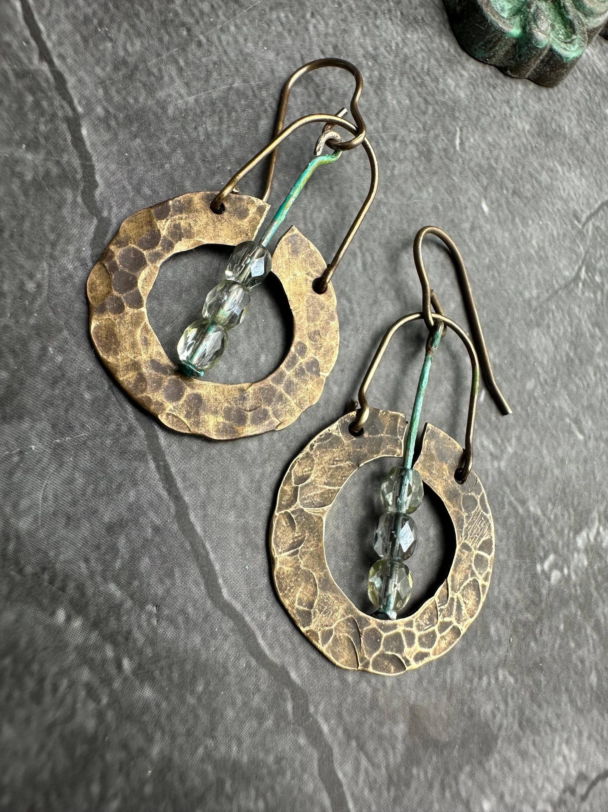 Organic Hammered Brass Earrings