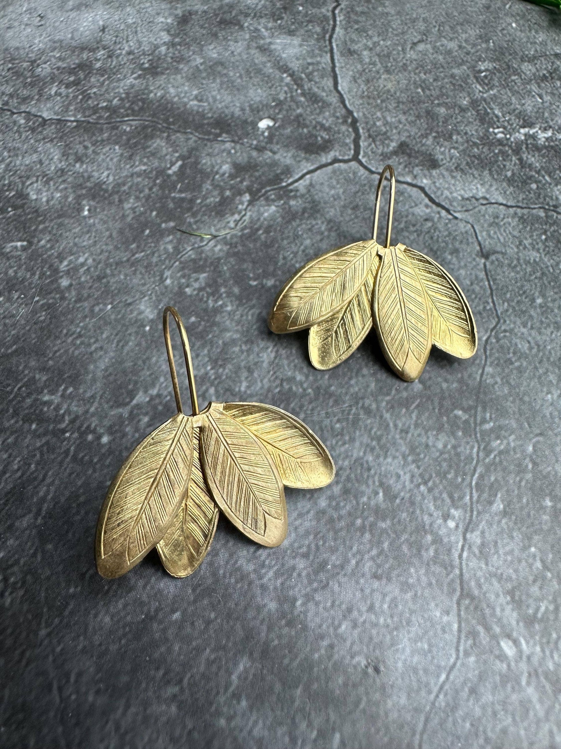 Crushed Petals Earrings - Beaten Solid Brass