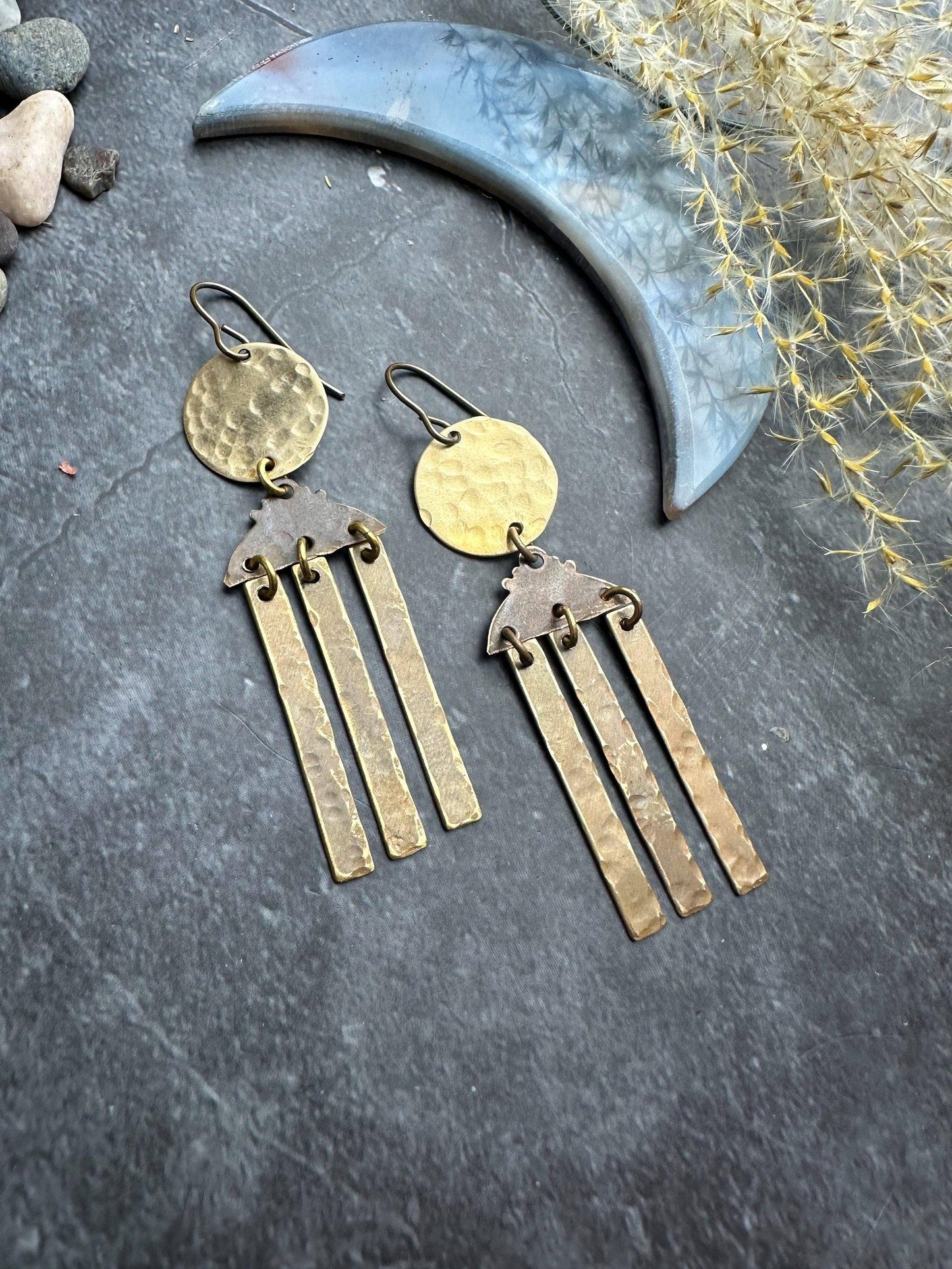 Rising Sun chandelier - Handmade Solid Beaten Brass Earrings