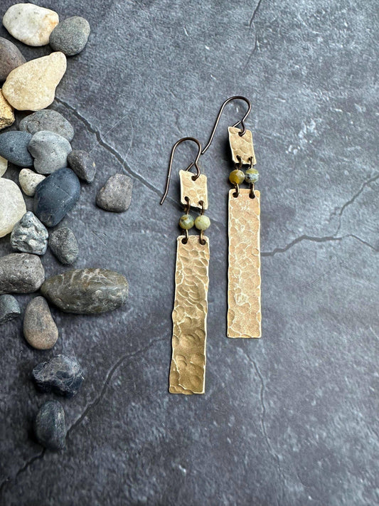 Geometric Rectangle Earrings - Hammered Solid Brass