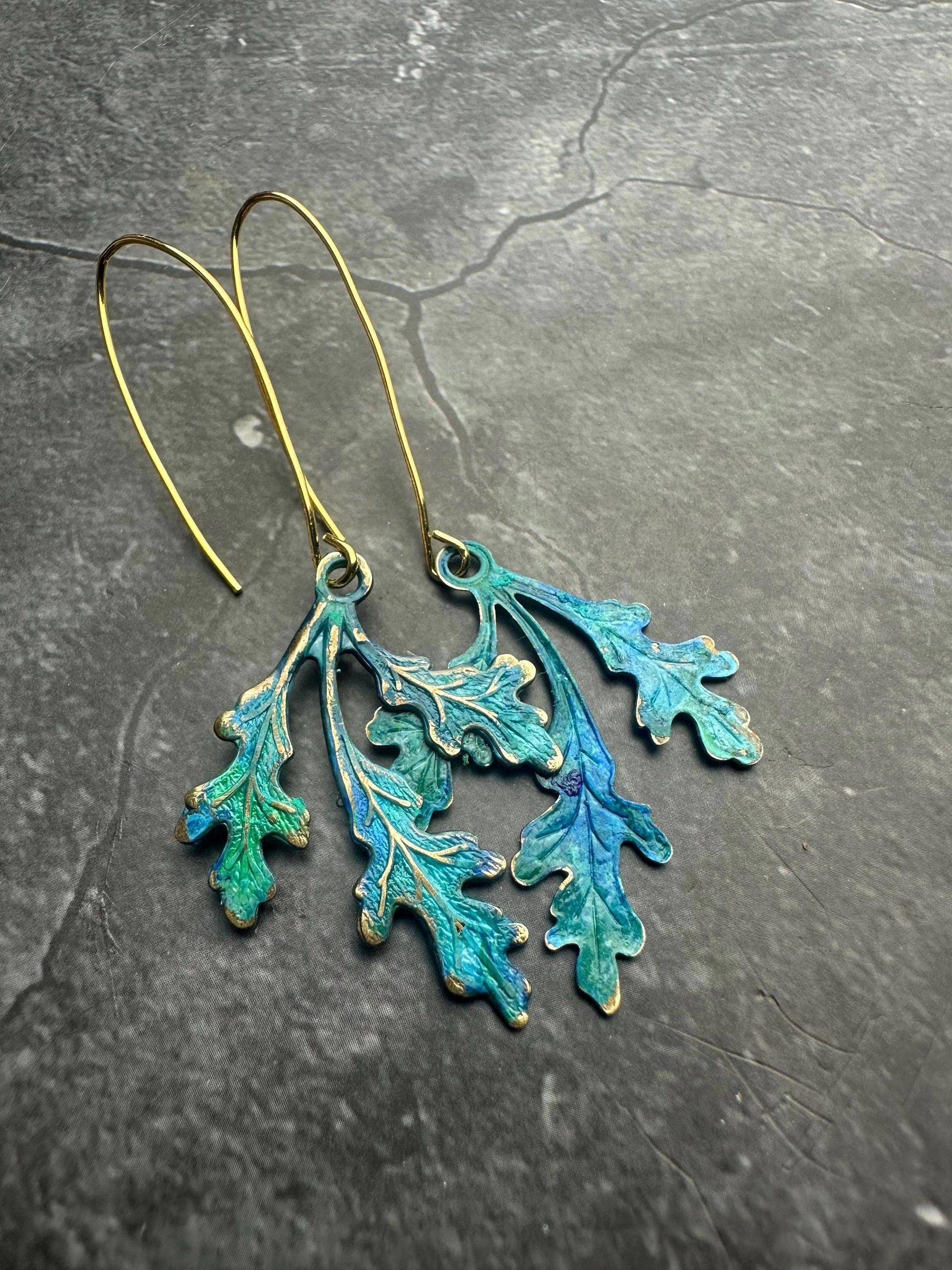 Branching Leaf Earrings - Art Nouveau Style