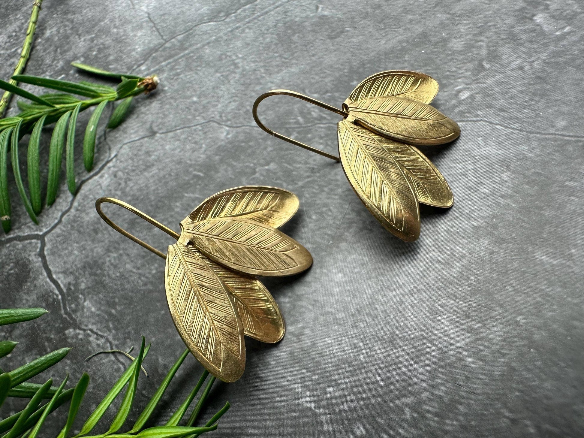 Crushed Petals Earrings - Beaten Solid Brass