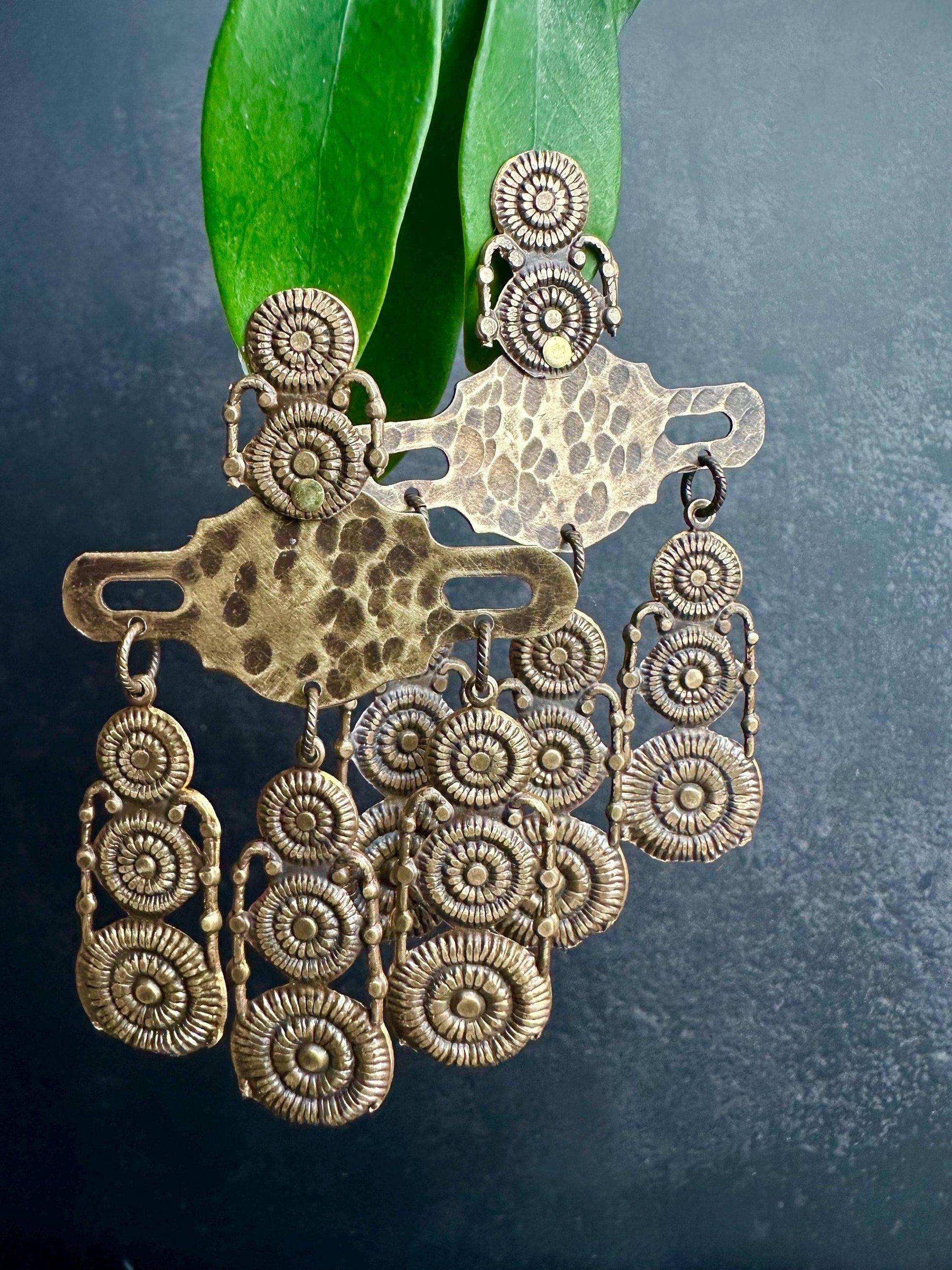 Rustic Relic Etruscan Chandelier Earrings - Beaten Brass