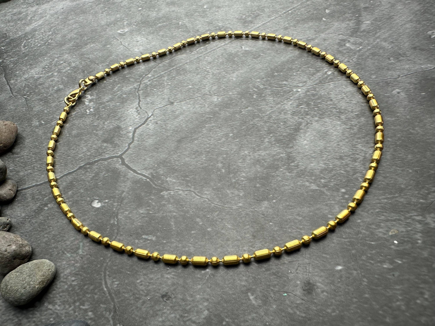 Dainty Gold Beaded Chain Necklace – Minimal Layering – 10k G