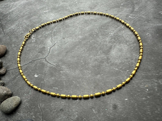 Dainty Gold Beaded Chain Necklace – Minimal Layering – 10k G
