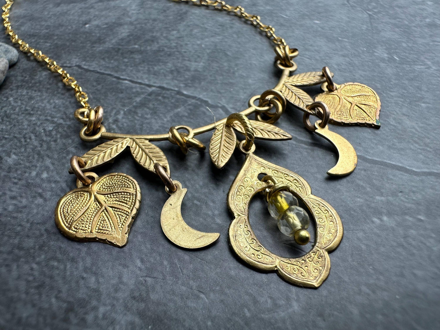 Brass & Citrine Charm Cluster Necklace