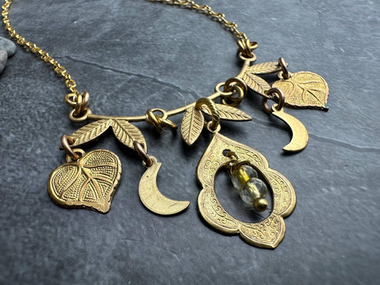 Brass & Citrine Charm Cluster Necklace