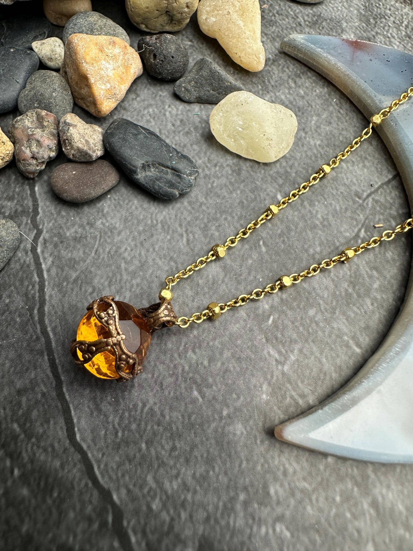 Topaz Encased Filigree Pendant Necklace