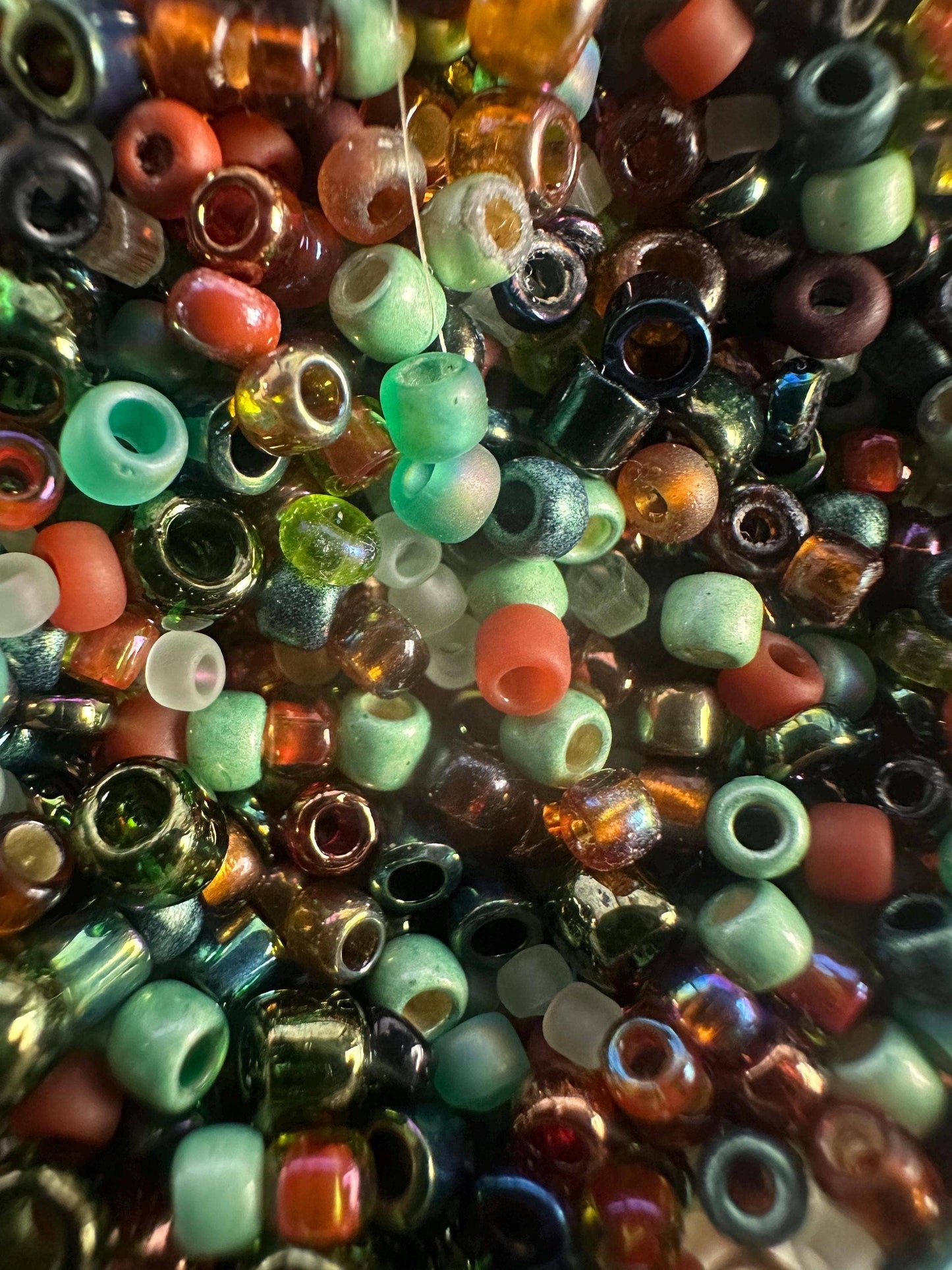 Seed Bead Necklace - Bronze Sage Green Iridescent Glass