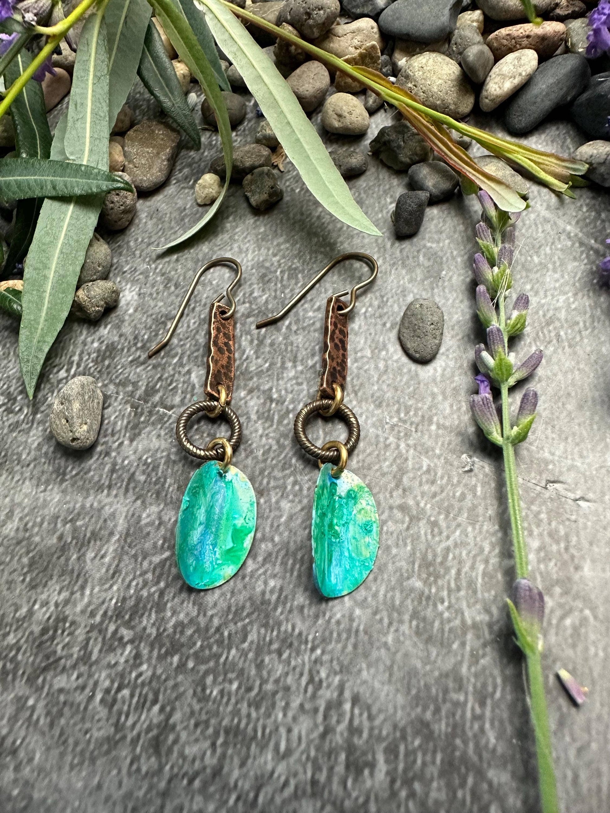 Petal Earrings- Hand formed Patina Solid Brass