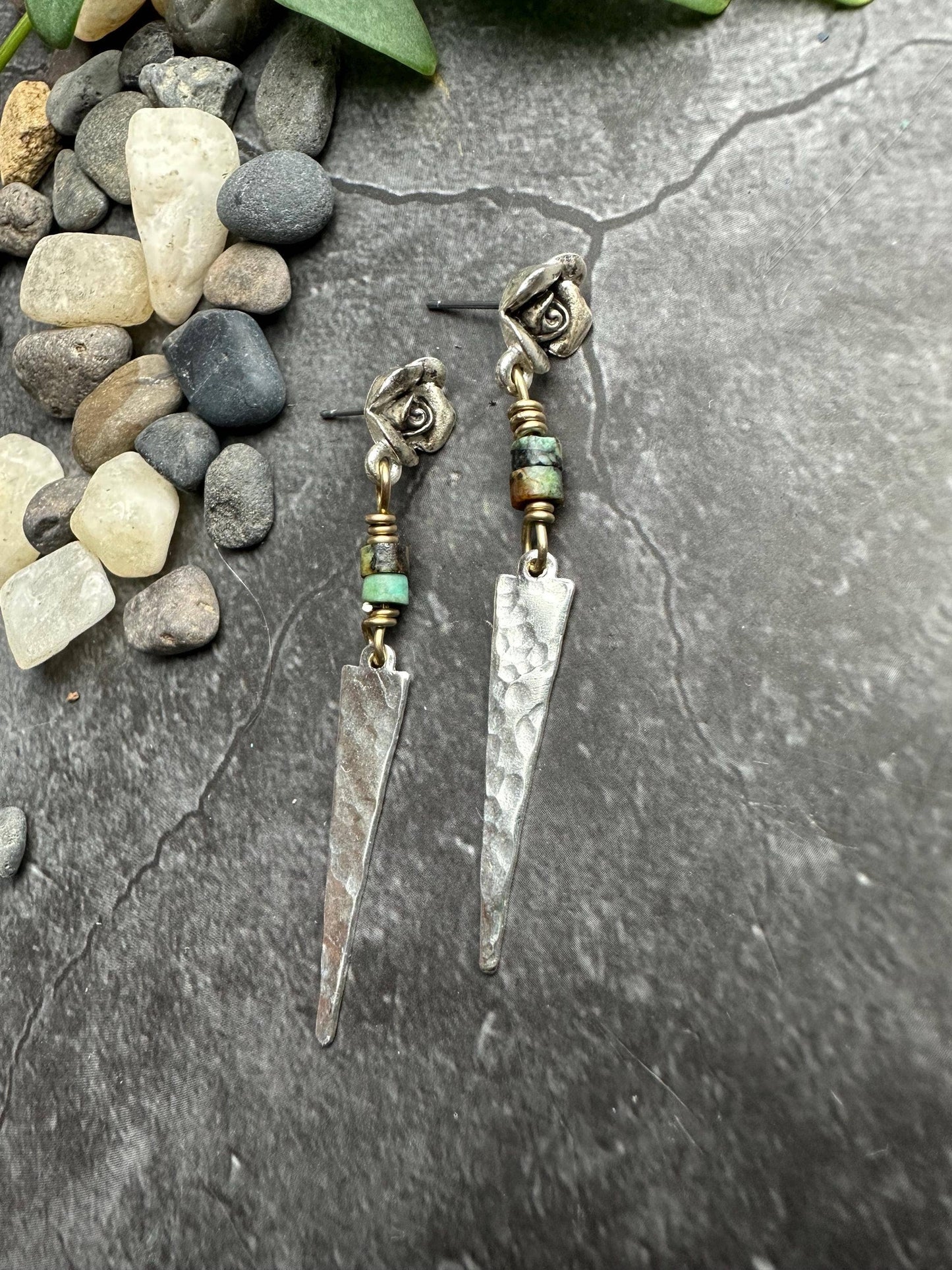 Silver Rose Dagger Earrings