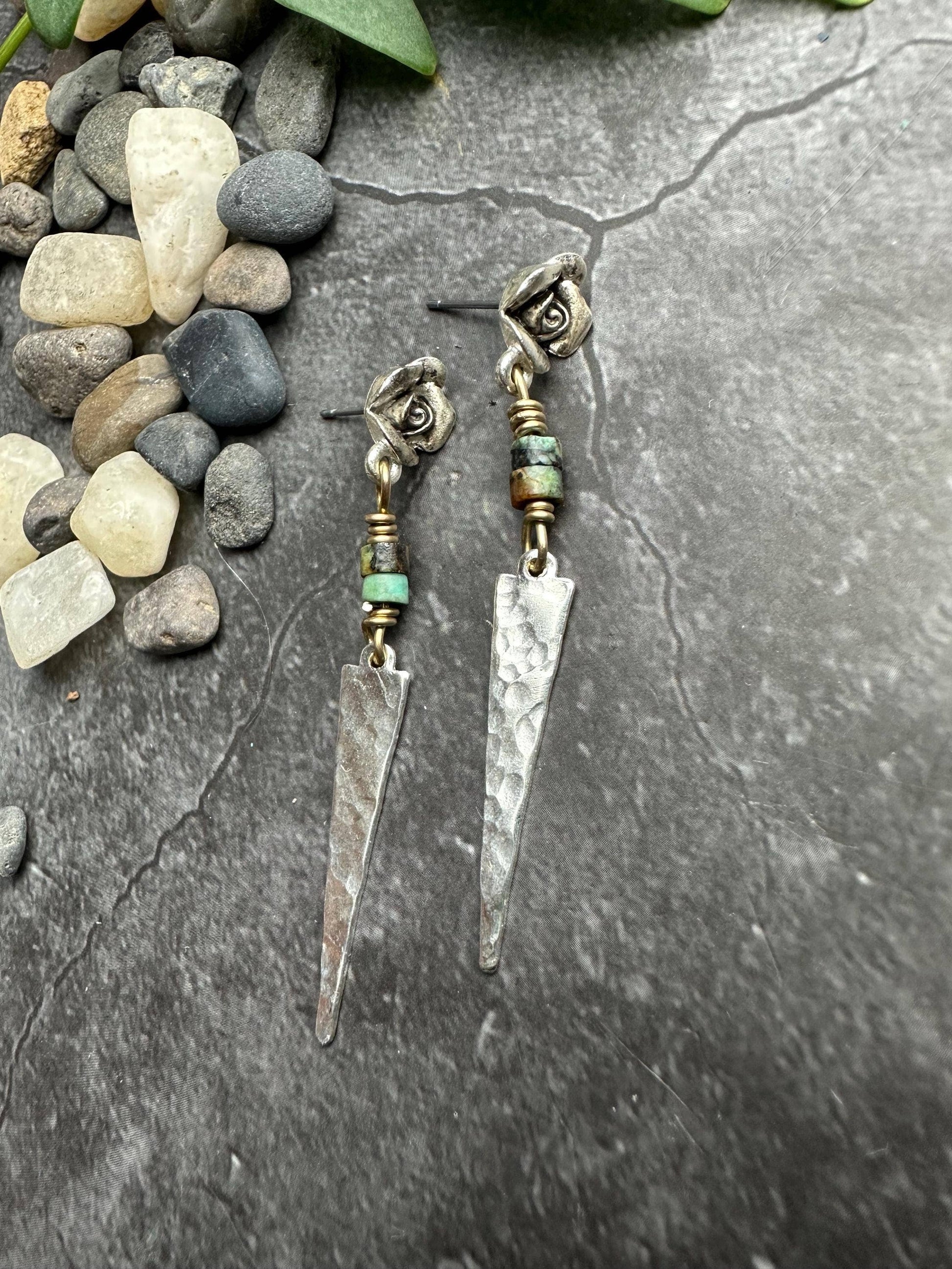 Silver Rose Dagger Earrings