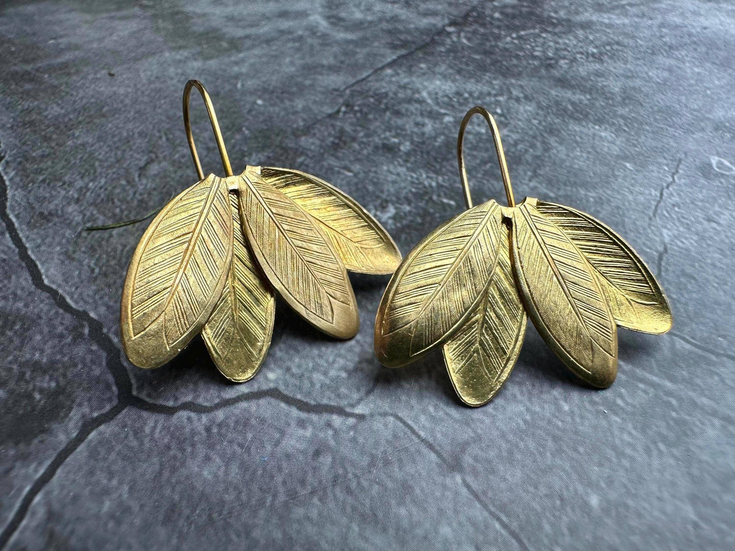 Crushed Petals Earrings - Beaten Solid Brass