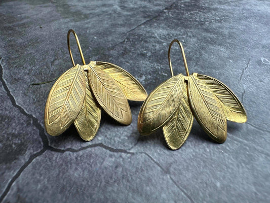 Crushed Petals Earrings - Beaten Solid Brass