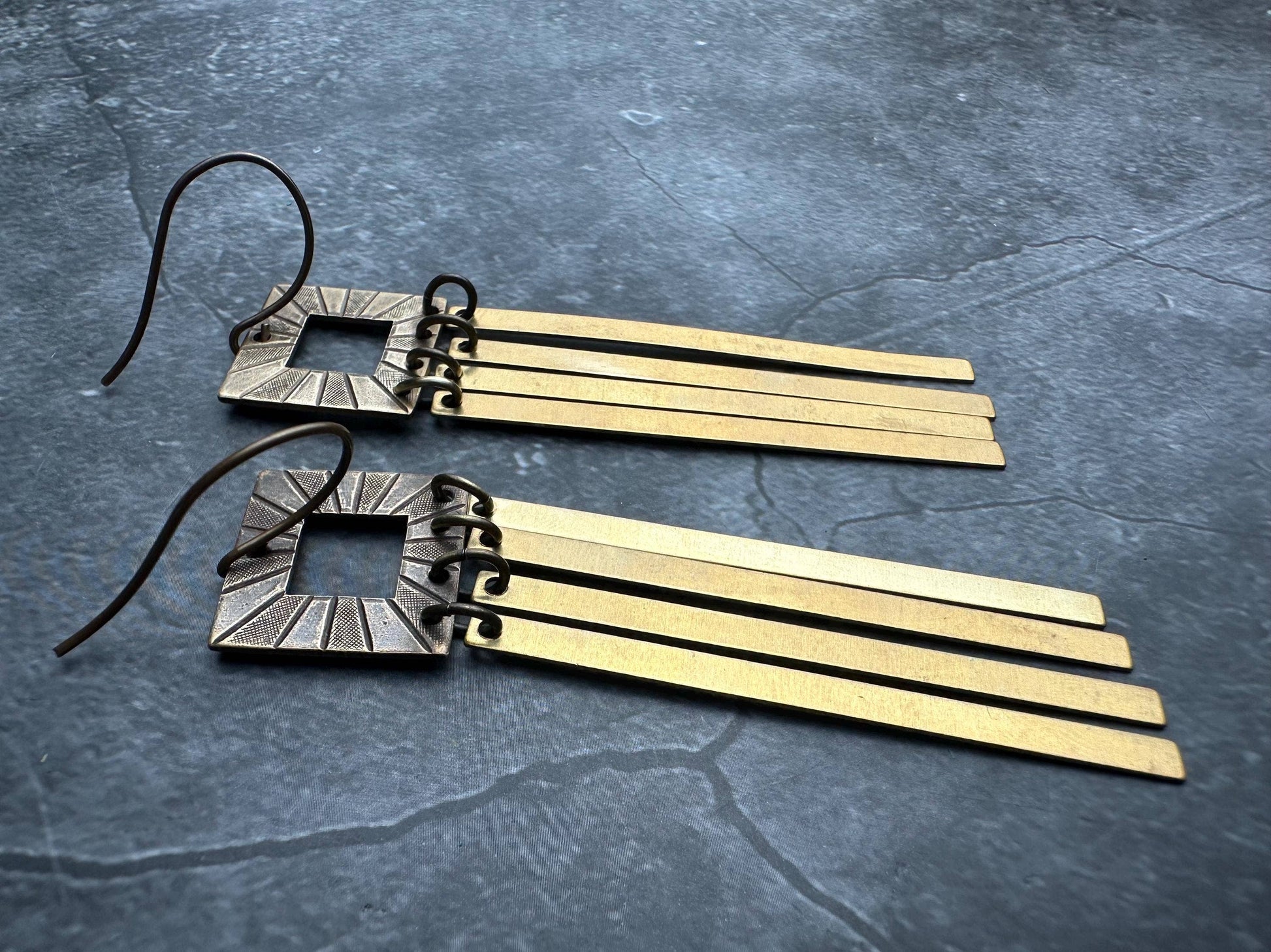 Radiant Square Geometric Fringe Earrings - Solid Brass