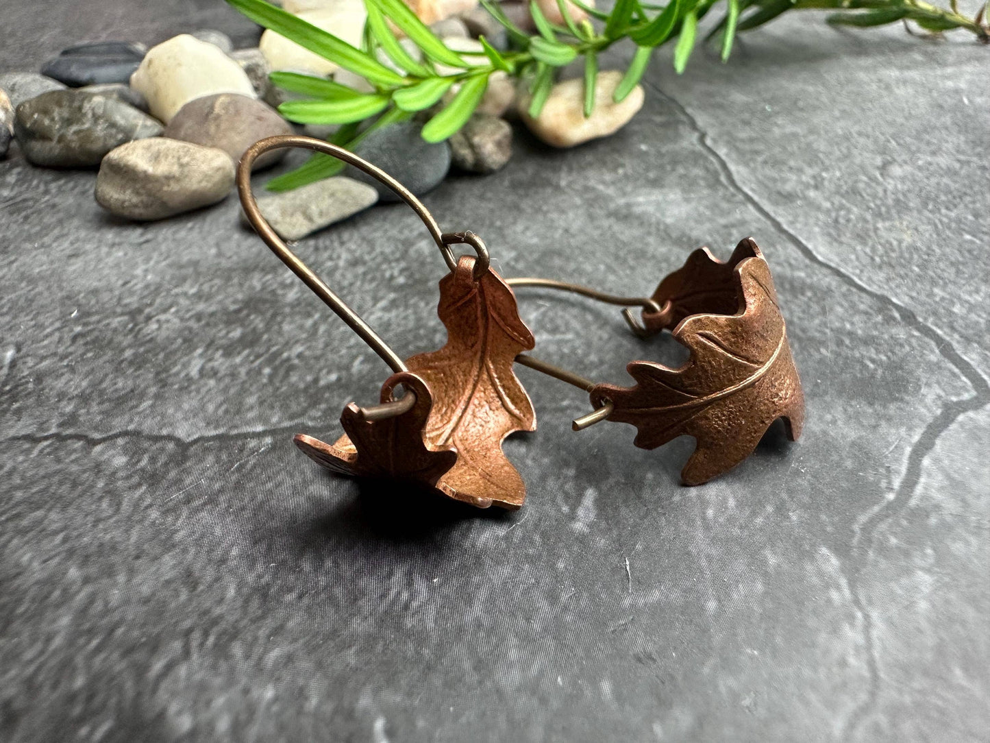 Oak Leaf Mini Hoop Earrings - Hand formed Copper