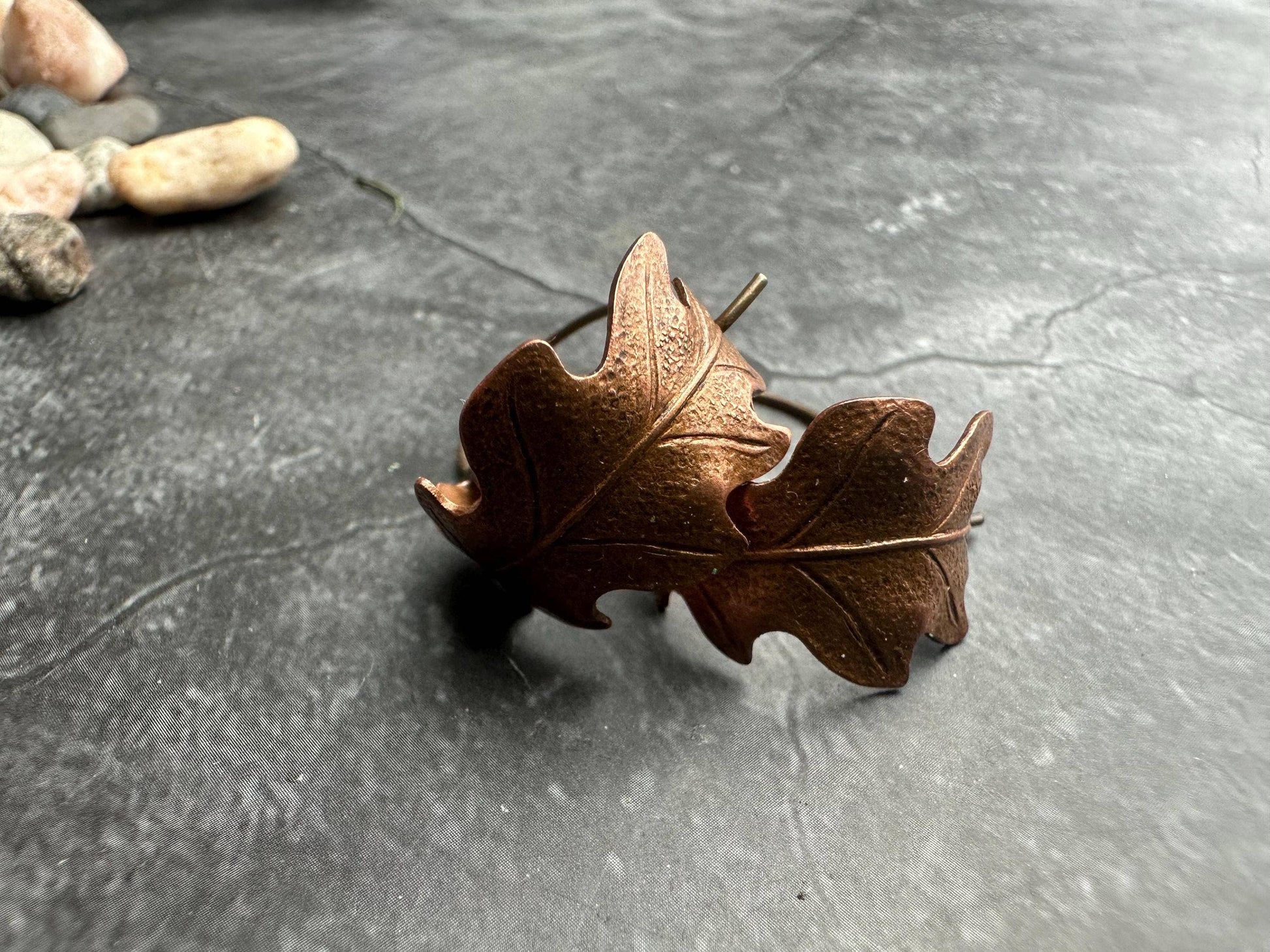 Oak Leaf Mini Hoop Earrings - Hand formed Copper