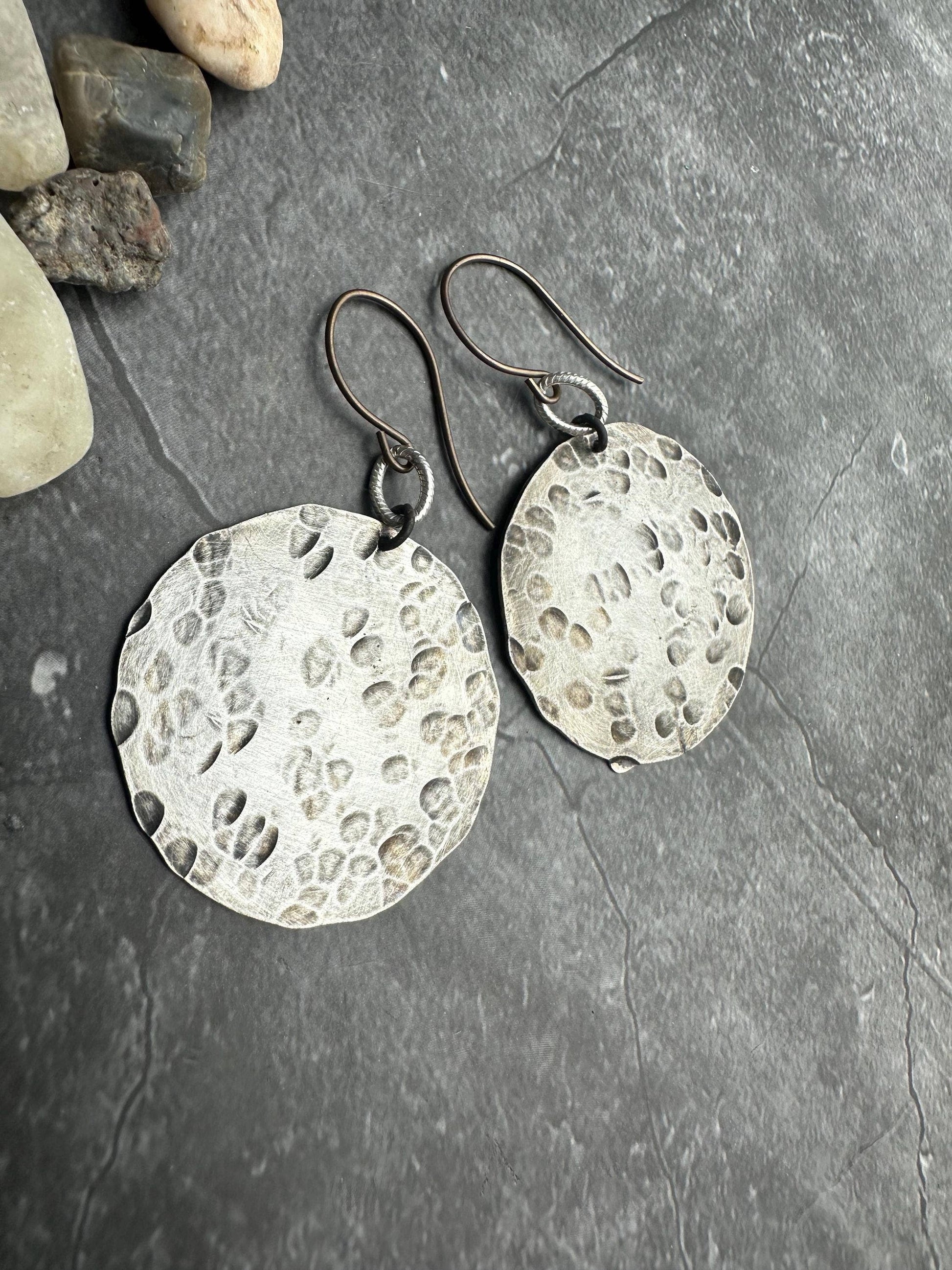 Silver Hammered Circle Earrings