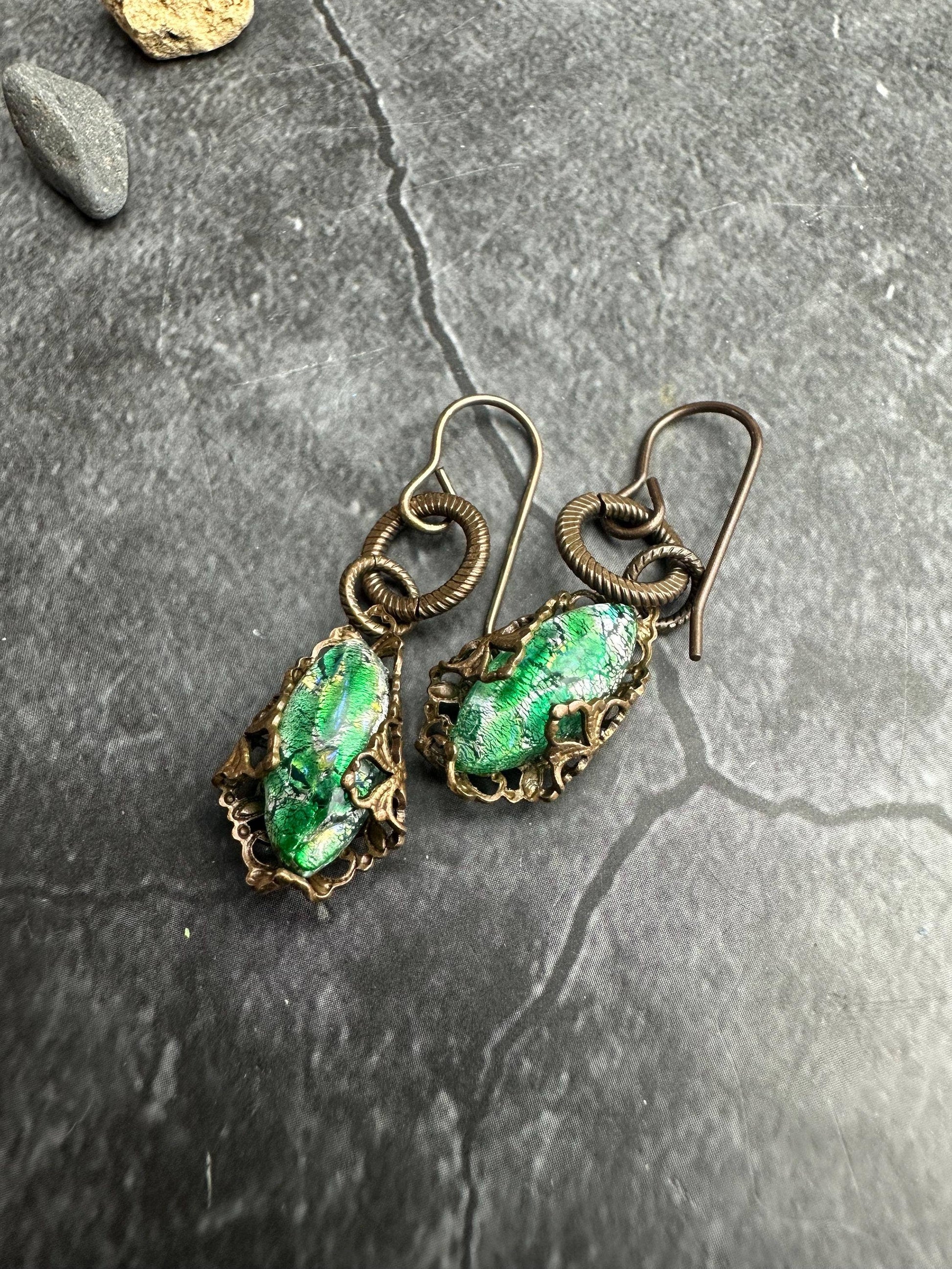 Encased Art Glass Filigree Earrings