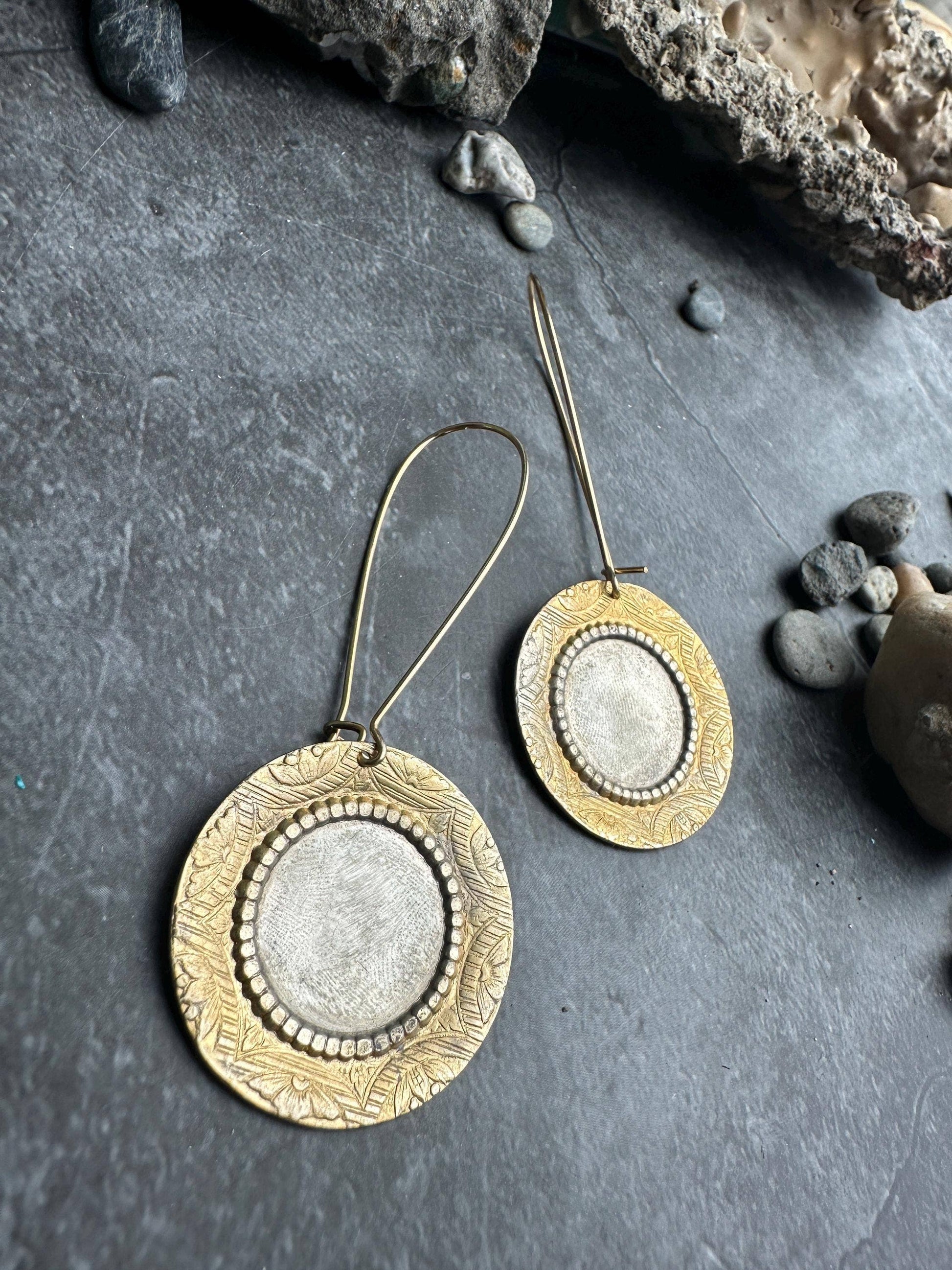 Handcrafted Burnished Silver Disc Earrings