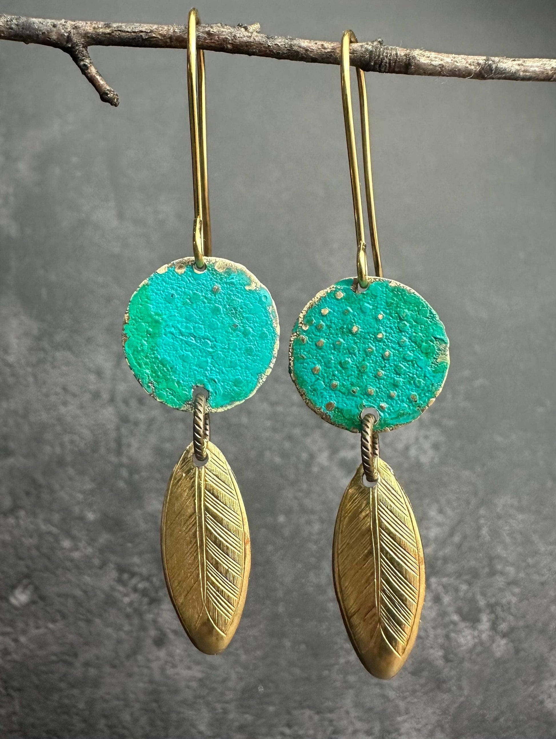 Ancient Petal Earrings - Solid Beaten Brass Hand Patina