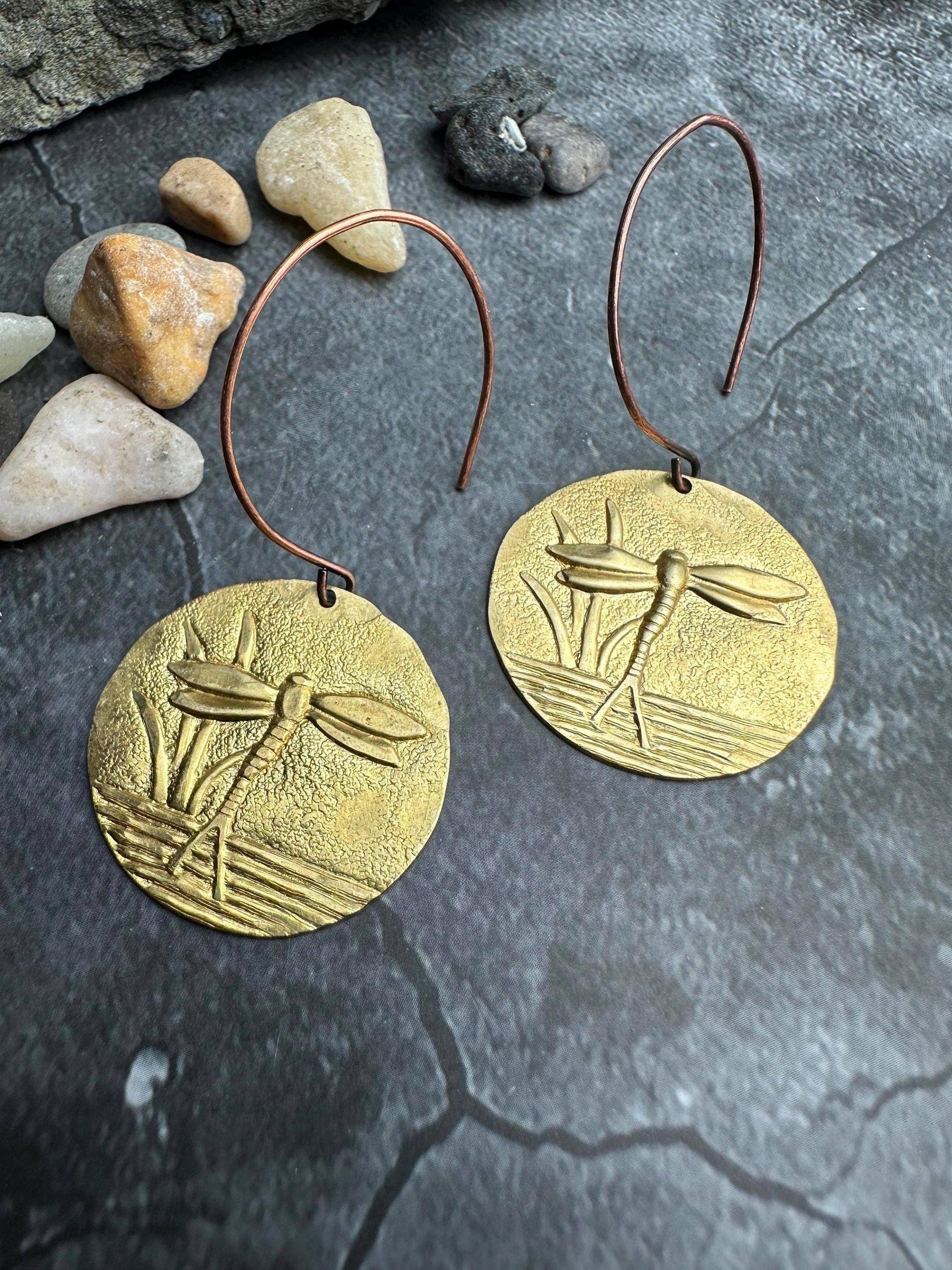 Dragonfly Coin Earrings  - Bohemian Art Deco Jewelry