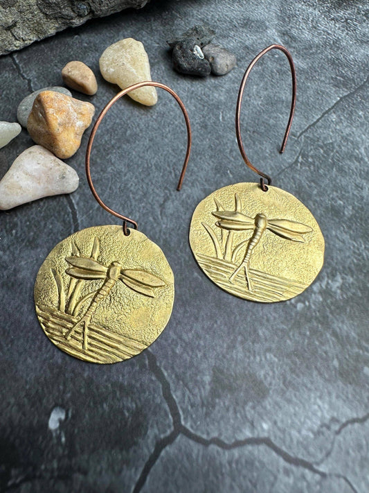 Dragonfly Coin Earrings  - Bohemian Art Deco Jewelry