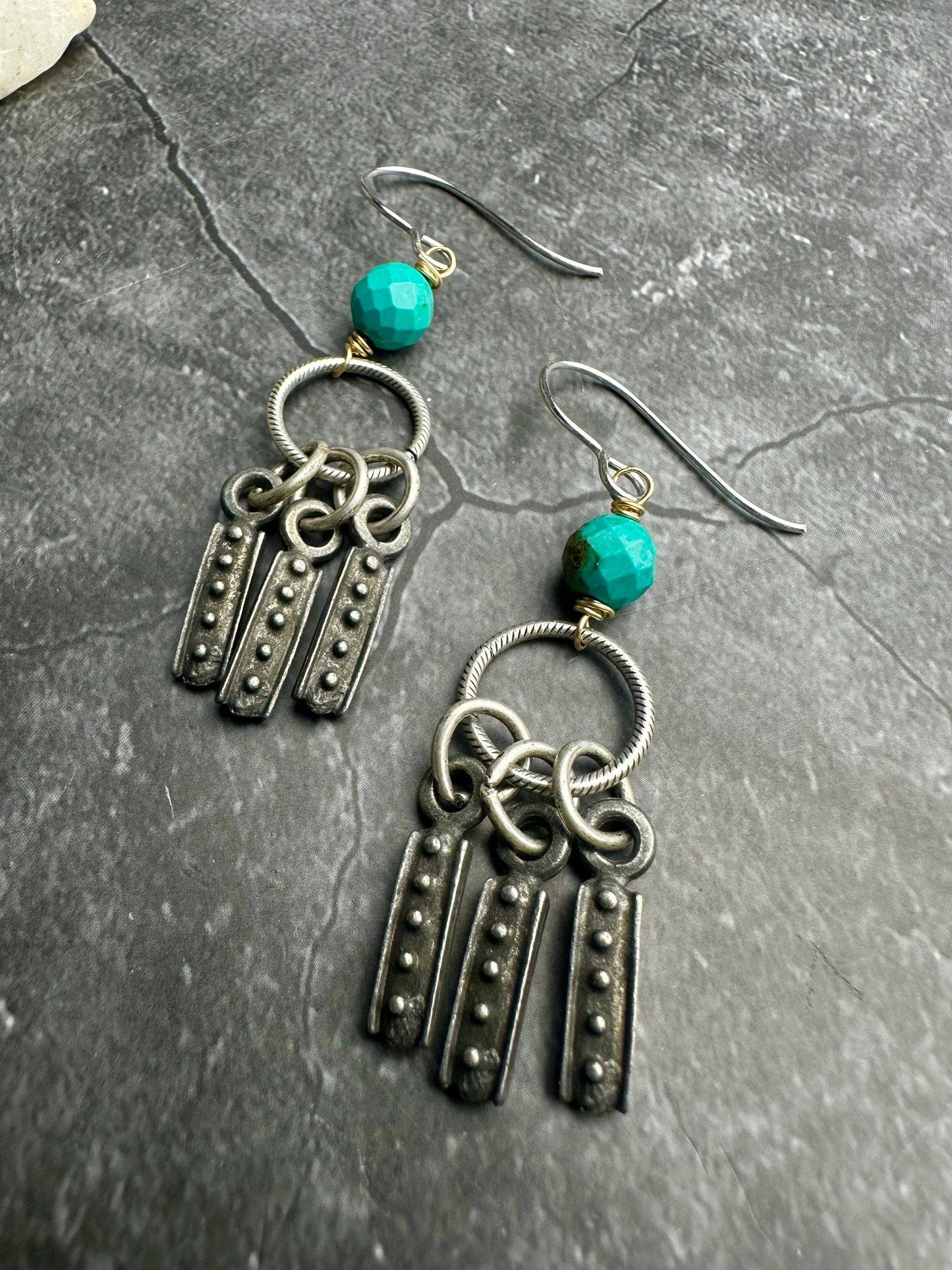 Sky Talisman Earrings - Silver & Pewter Faceted Turquoise