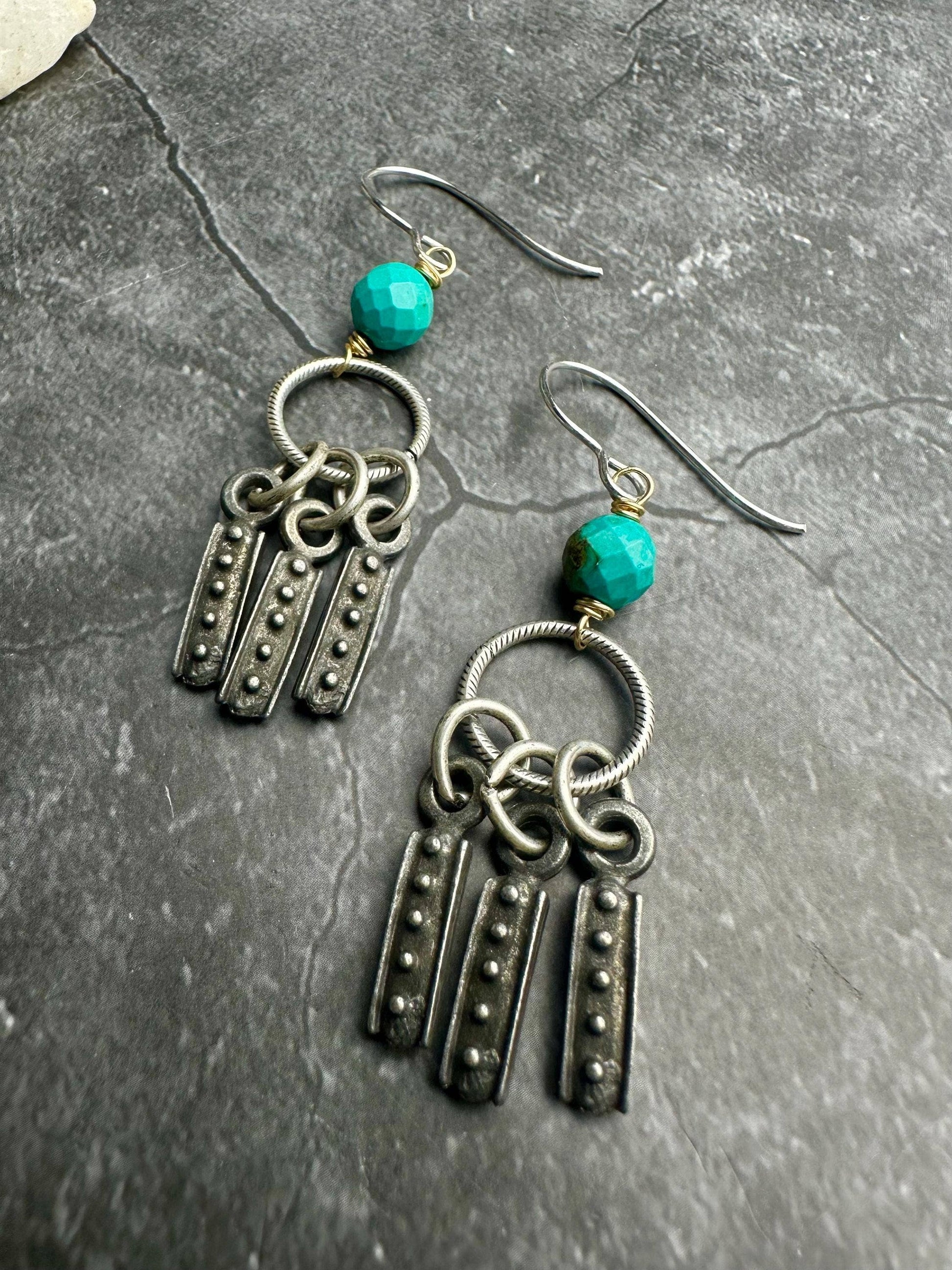 Sky Talisman Earrings - Silver & Pewter Faceted Turquoise