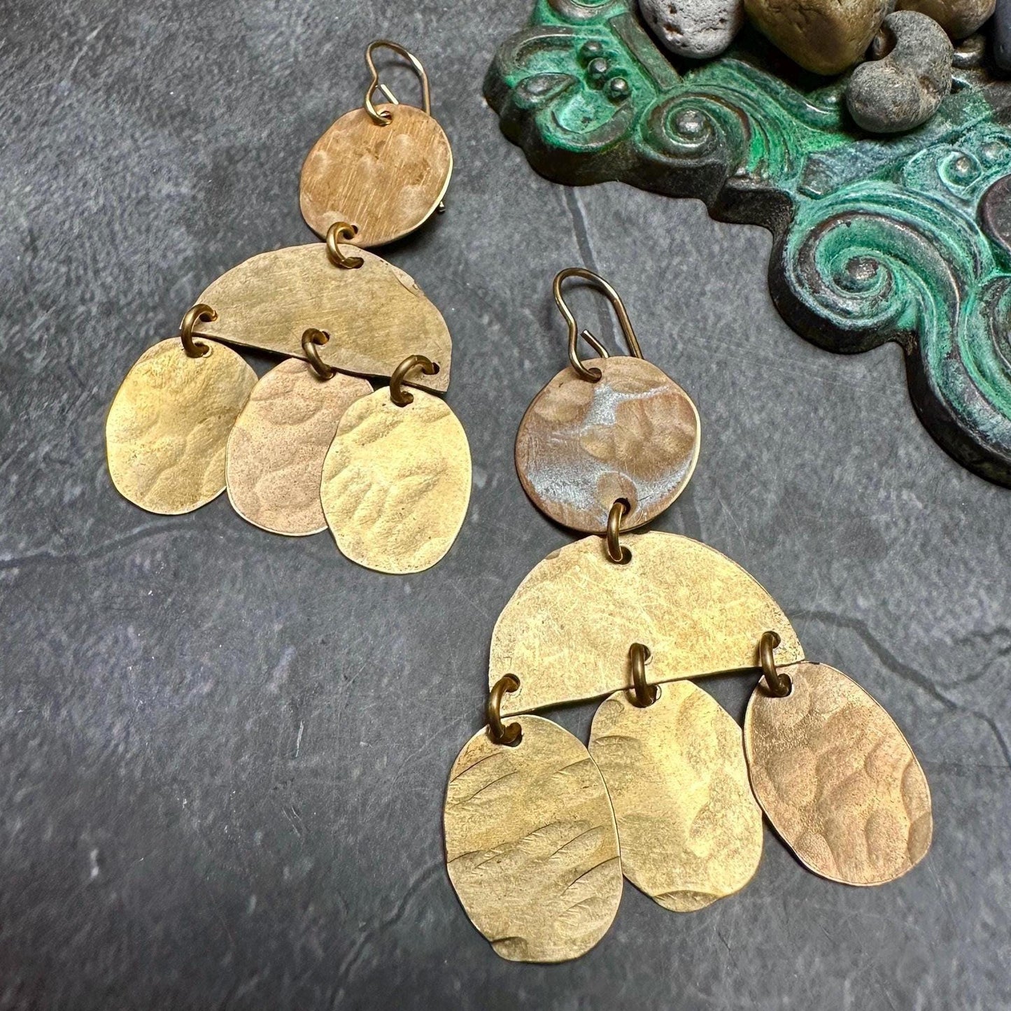 Simple Shapes Geometric Earrings - Handmade Solid Beaten Brass