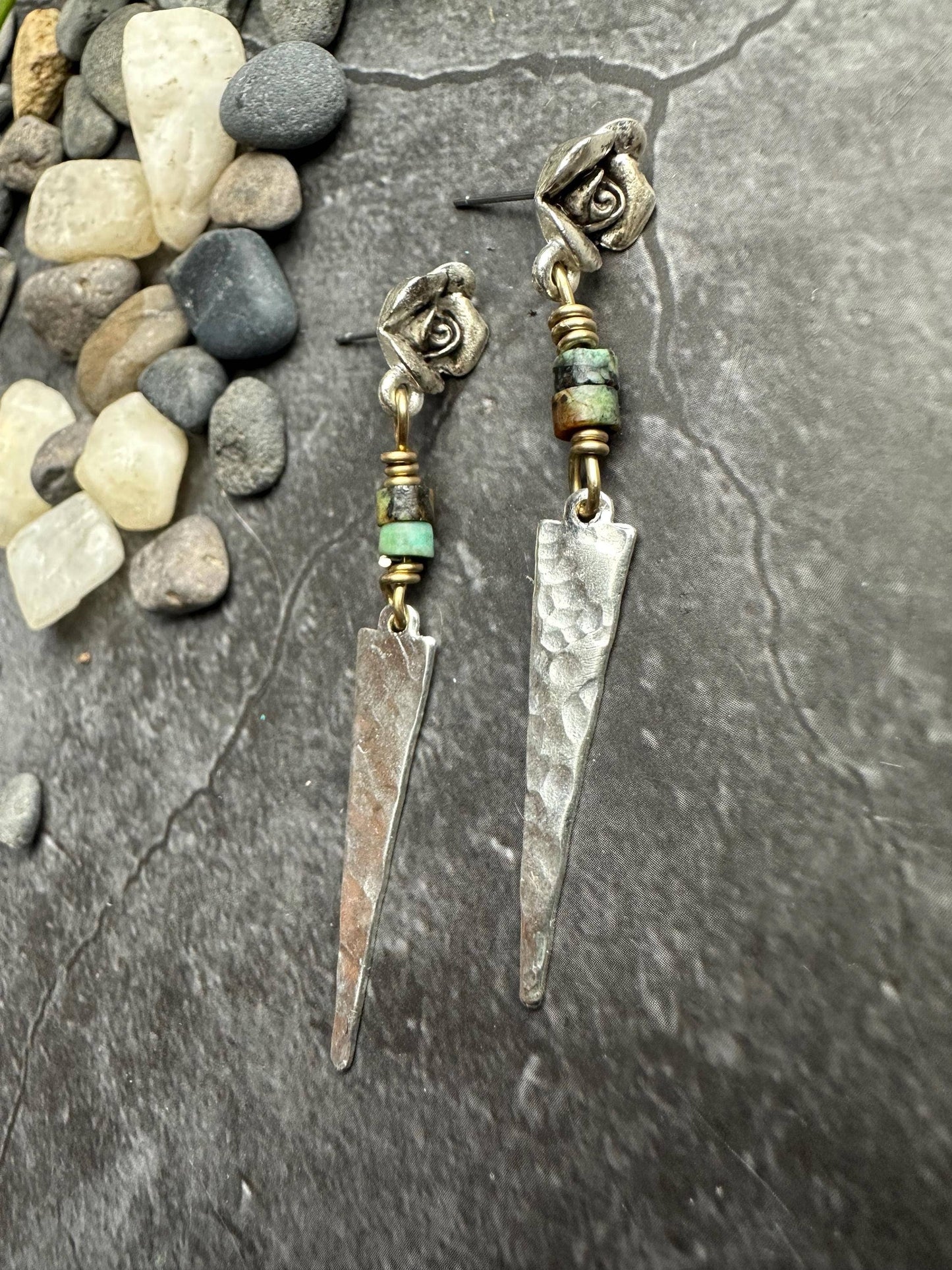 Silver Rose Dagger Earrings