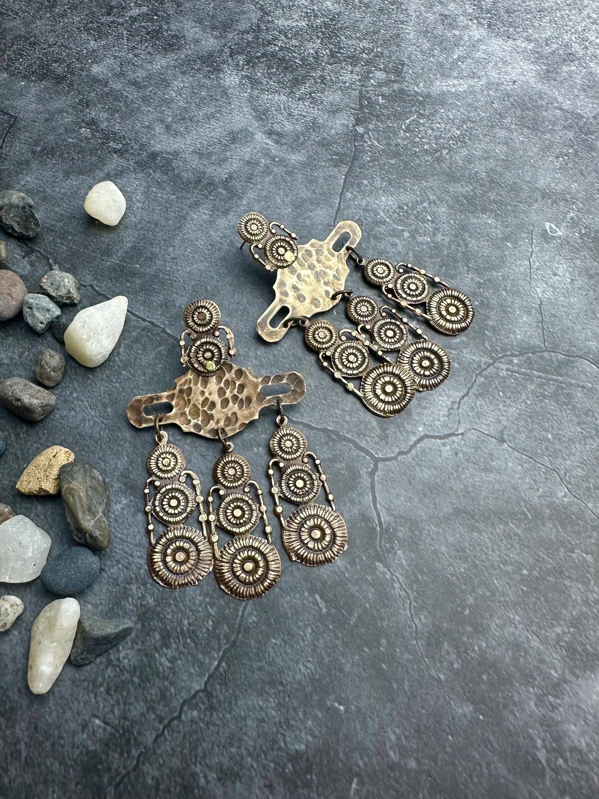 Rustic Relic Etruscan Chandelier Earrings - Beaten Brass