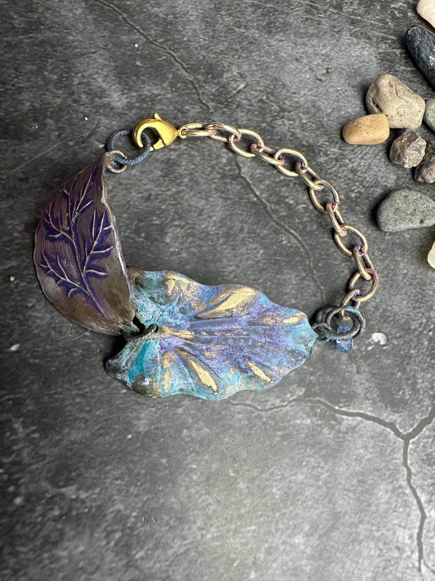 Pressed Leaf Bracelet - Solid Brass with Purple Patina