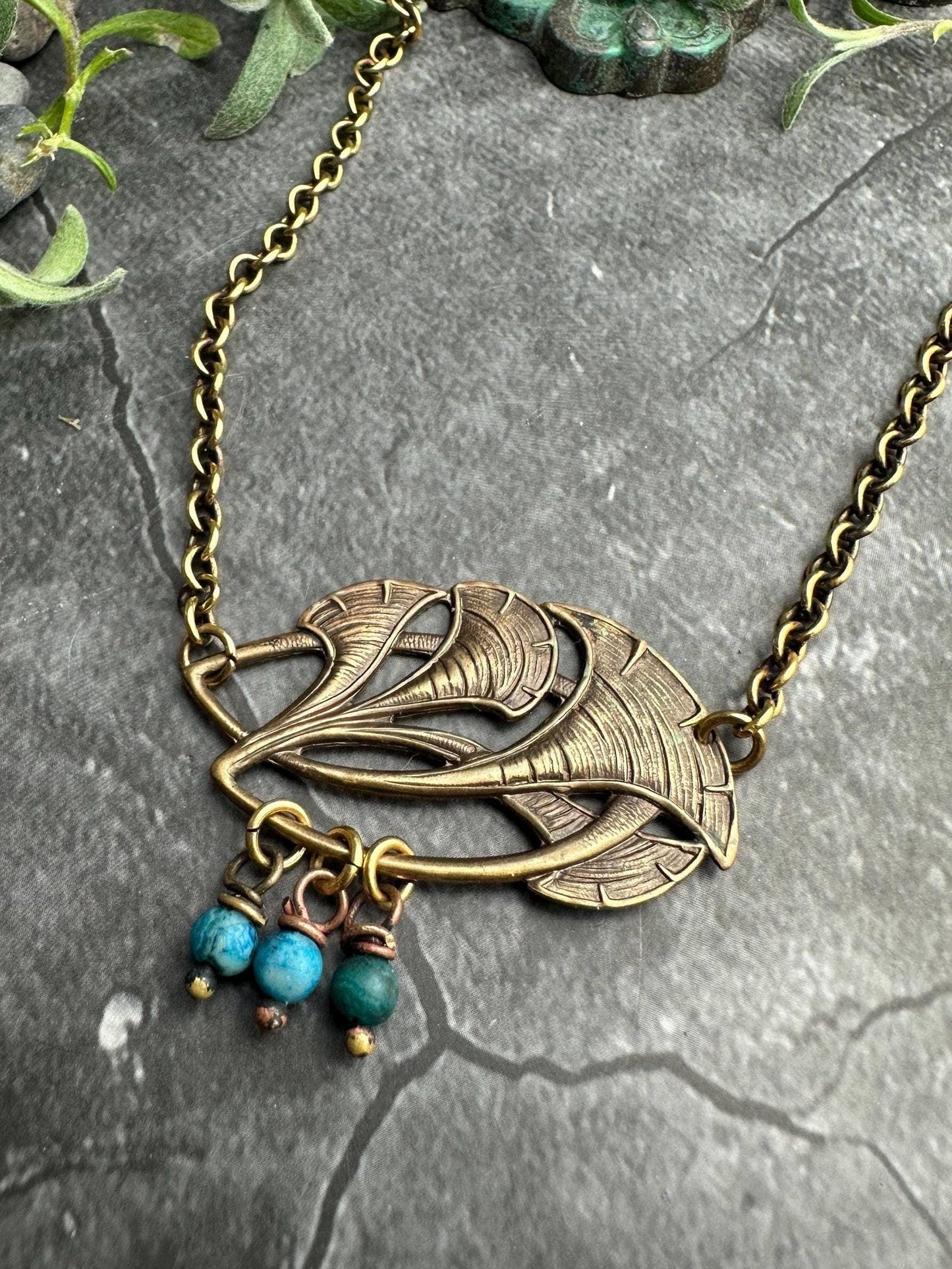 Brass Ginko Leaf Pendant Necklace