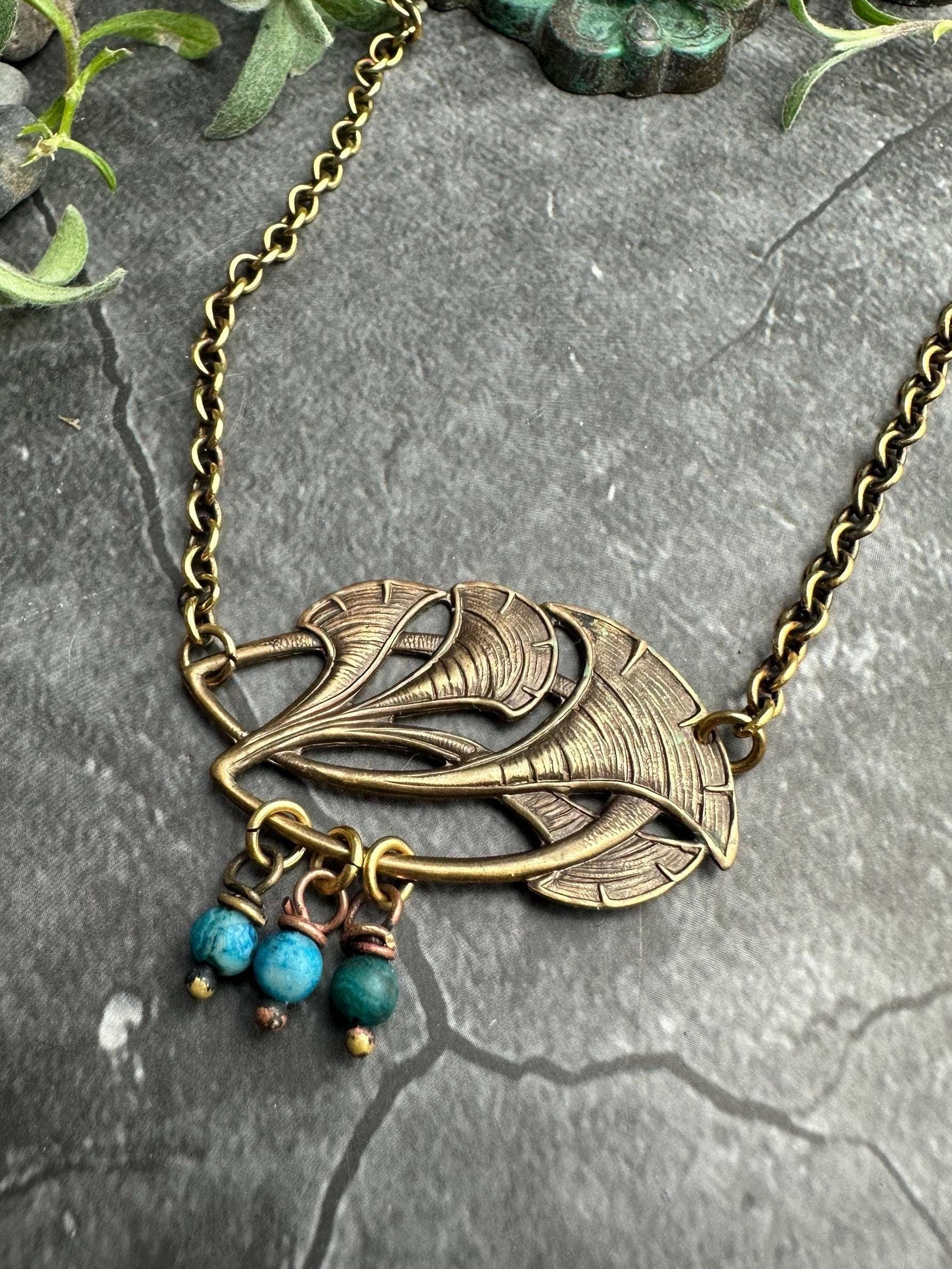 Brass Ginko Leaf Pendant Necklace